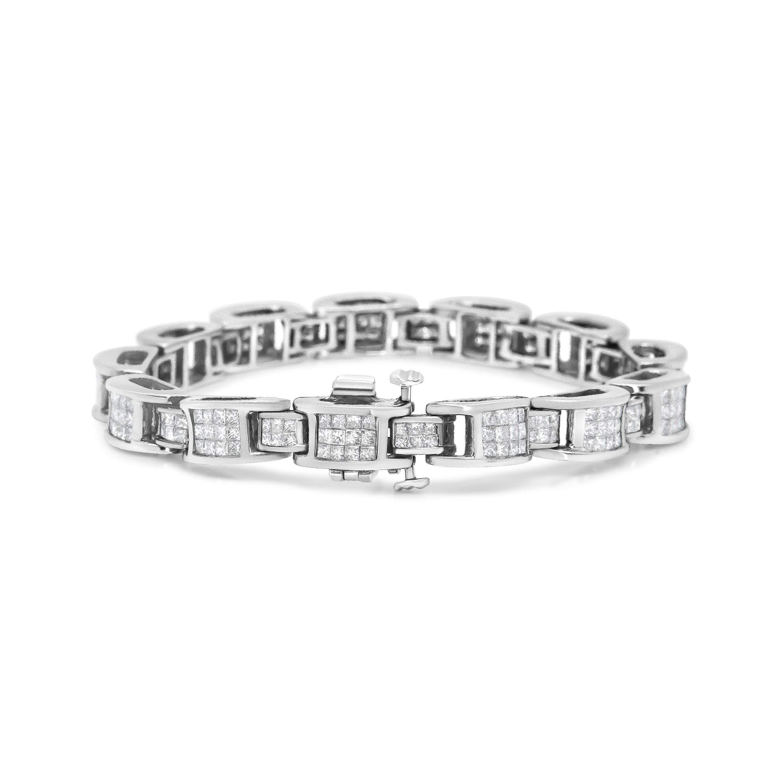 14K White Gold 5.0 Cttw Princess Cut Diamond Invisible Set Alternating Size D Shaped Links Tennis Bracelet (H-I Color, SI2-I1 Clarity) - 7â€ by Bids.com