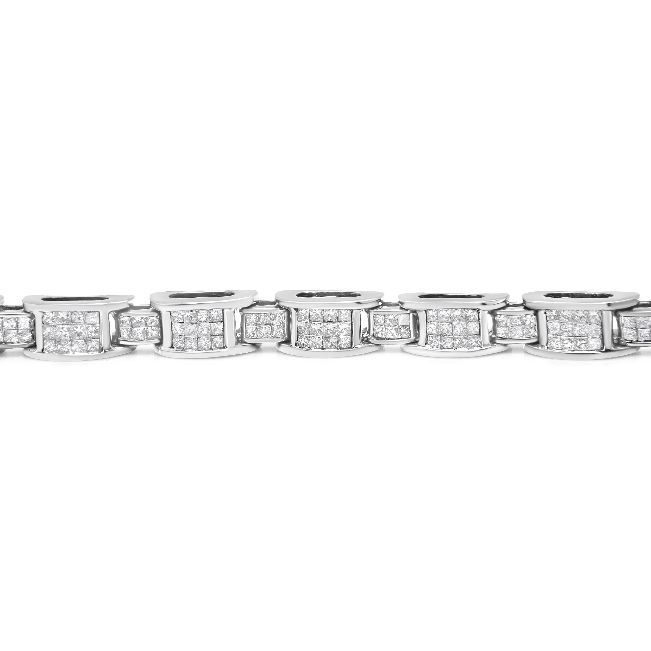 14K White Gold 5.0 Cttw Princess Cut Diamond Invisible Set Alternating Size D Shaped Links Tennis Bracelet (H-I Color, SI2-I1 Clarity) - 7â€ by Bids.com