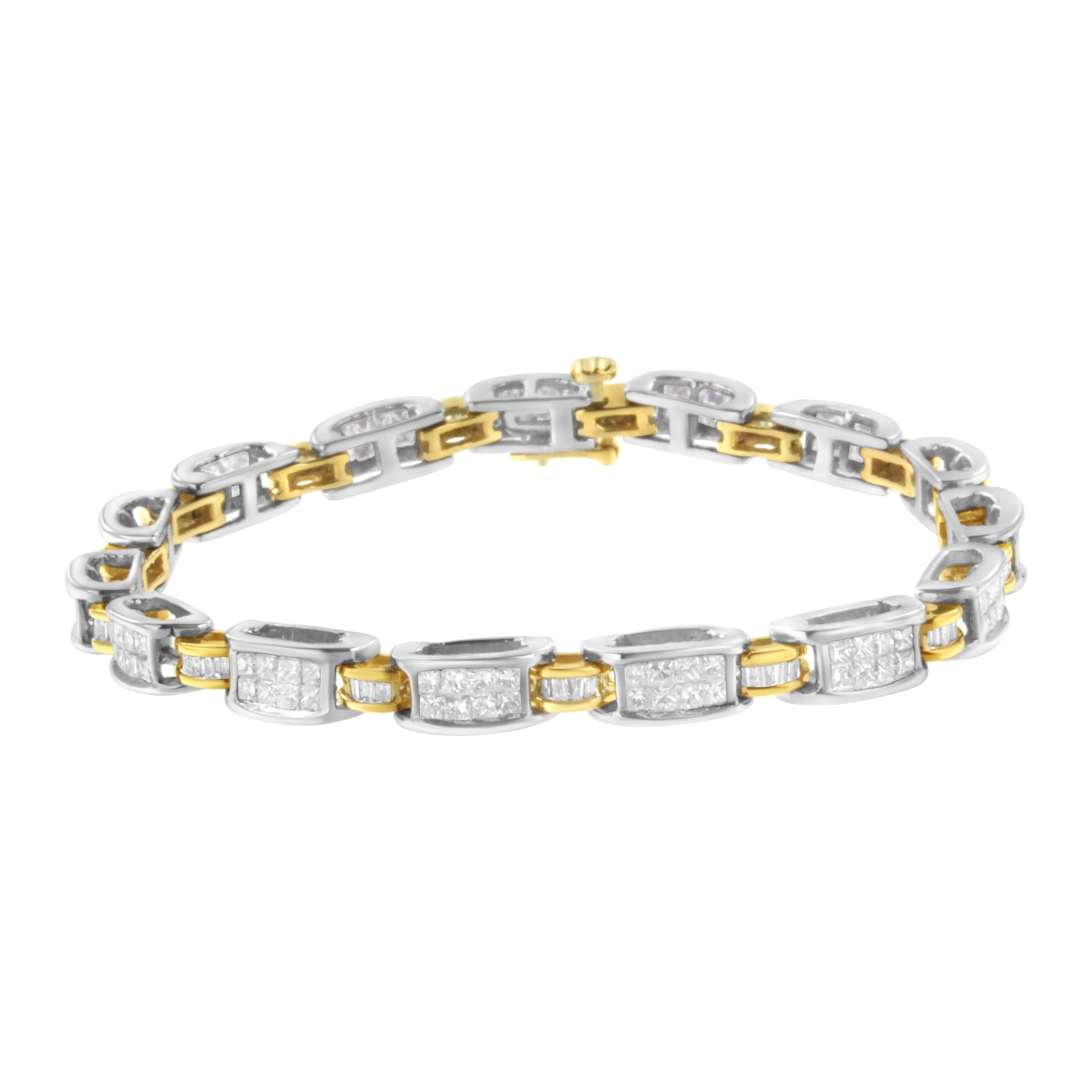 14K Two-Tone Gold Princess and Baguette-Cut Diamond Link Bracelet (3.00 cttw, H-I Color, SI1-SI2 Clarity) by Bids.com