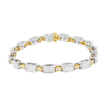 14K Two-Tone Gold Princess and Baguette-Cut Diamond Link Bracelet (3.00 cttw, H-I Color, SI1-SI2 Clarity) by Bids.com