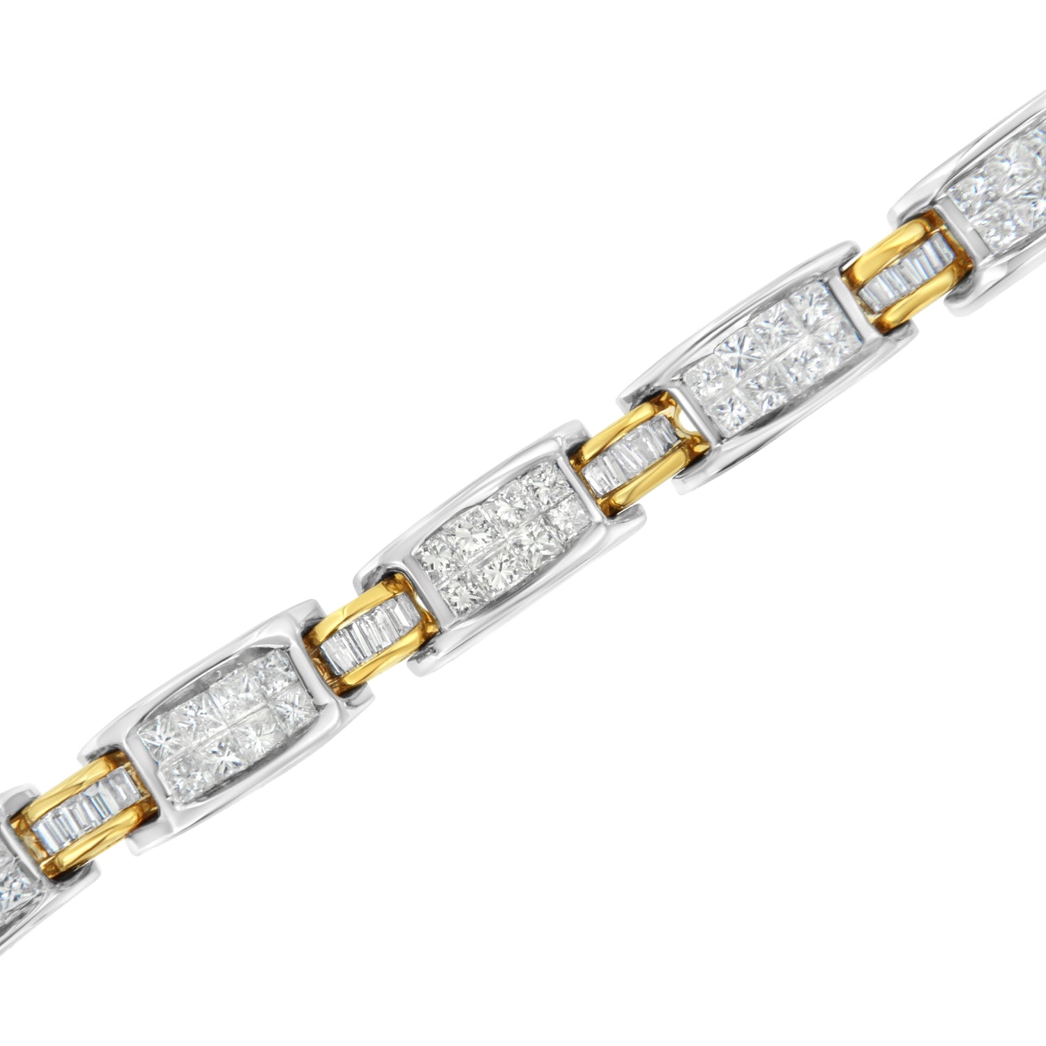 14K Two-Tone Gold Princess and Baguette-Cut Diamond Link Bracelet (3.00 cttw, H-I Color, SI1-SI2 Clarity) by Bids.com