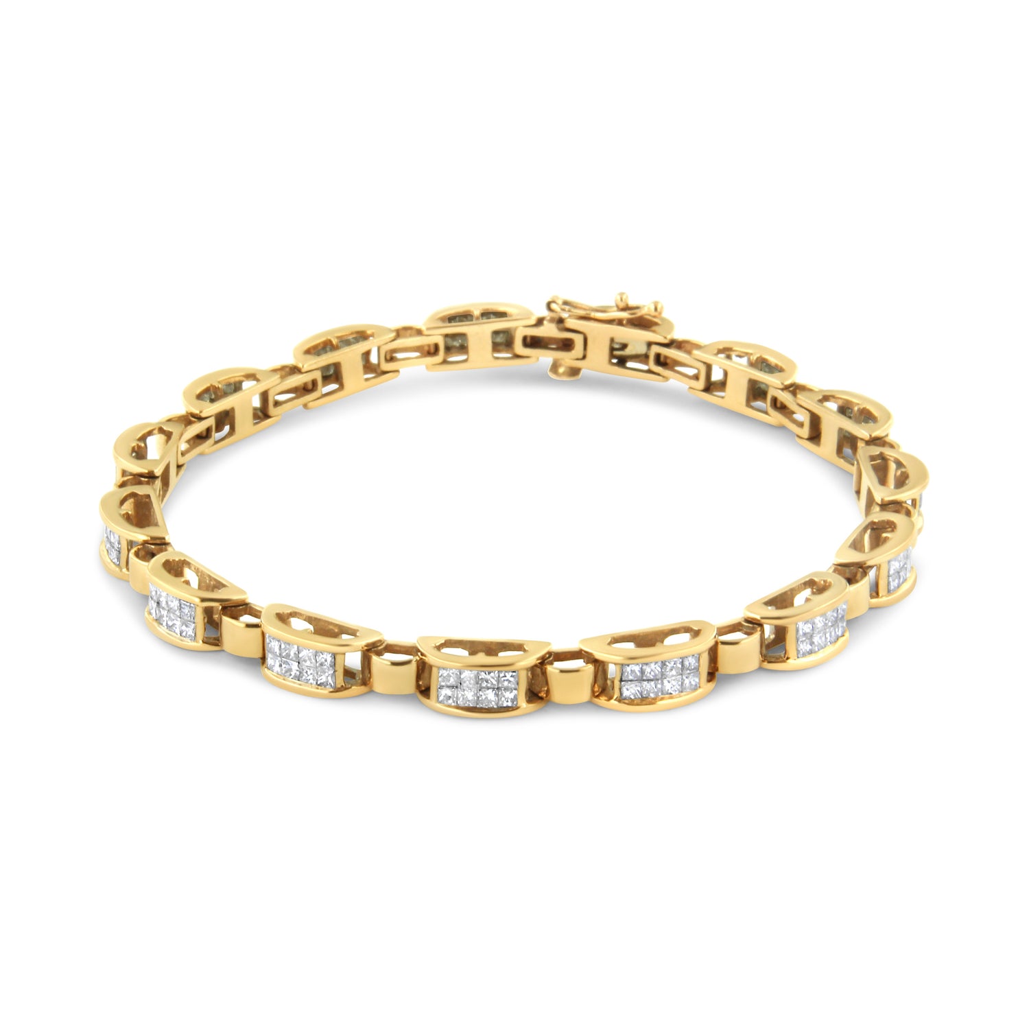 14K Yellow Gold 2 1/2 Cttw Princess-Cut Diamond Link Tennis Bracelet (H-I Color, SI2-I1 Clarity) - 7.25" by Bids.com