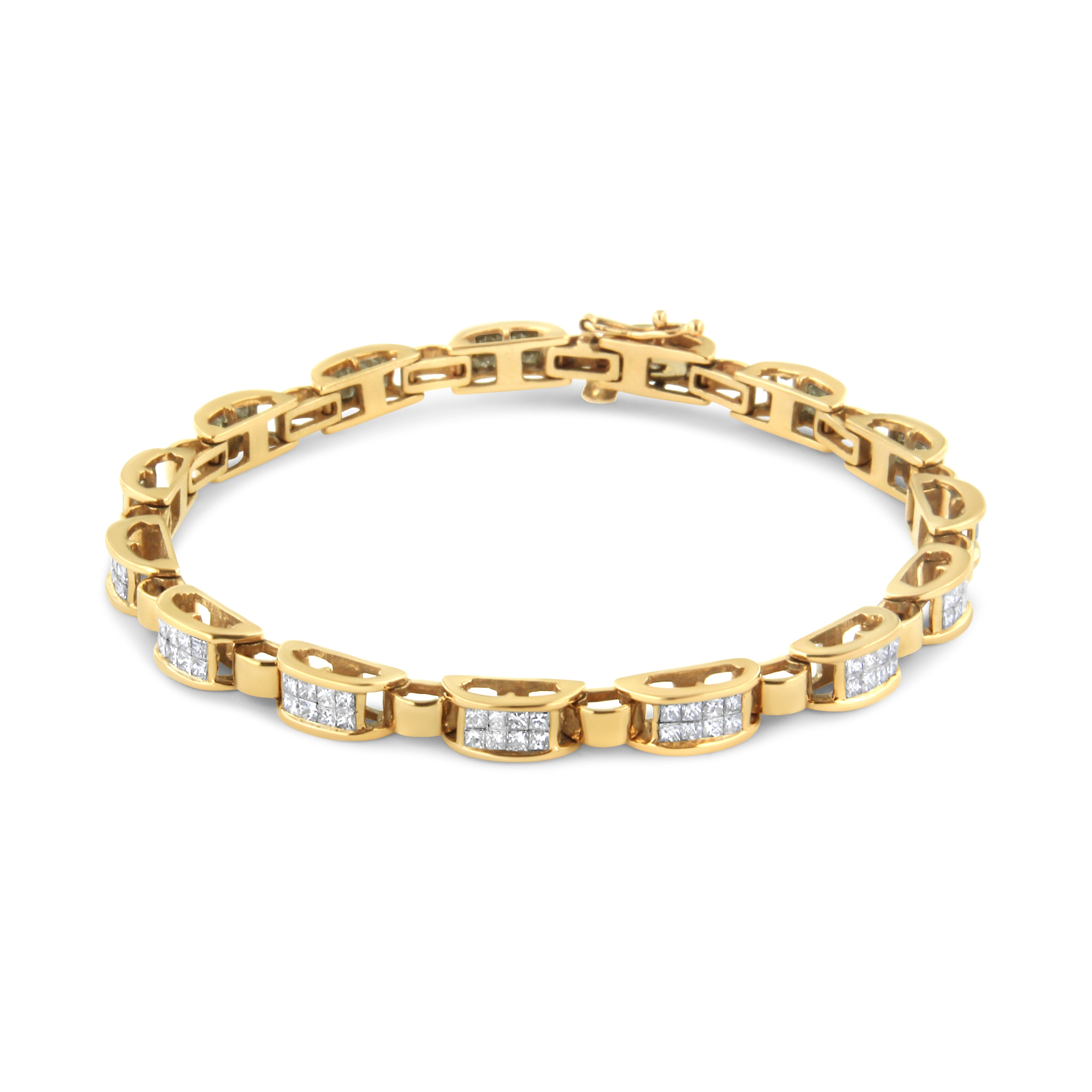 14K Yellow Gold 2 1/2 Cttw Princess-Cut Diamond Link Tennis Bracelet (H-I Color, SI2-I1 Clarity) - 7.25" by Bids.com