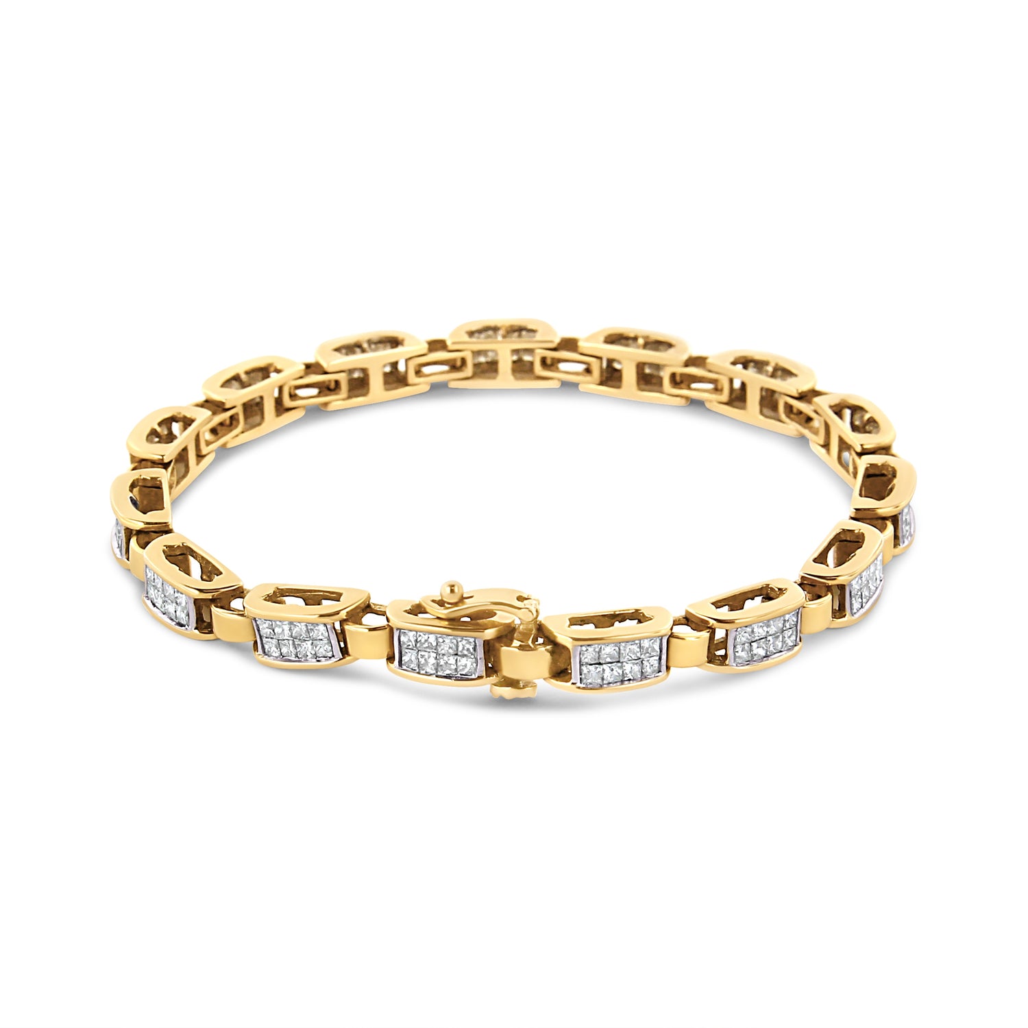 14K Yellow Gold 2 1/2 Cttw Princess-Cut Diamond Link Tennis Bracelet (H-I Color, SI2-I1 Clarity) - 7.25" by Bids.com