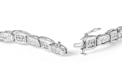 14K White Gold 2-1/2 Cttw Round-Brilliant &amp; Baguette Cut Diamond 7" Alternating Flared Links Tennis Bracelet (H-I Color, SI1-SI2 Clarity) by Bids.com