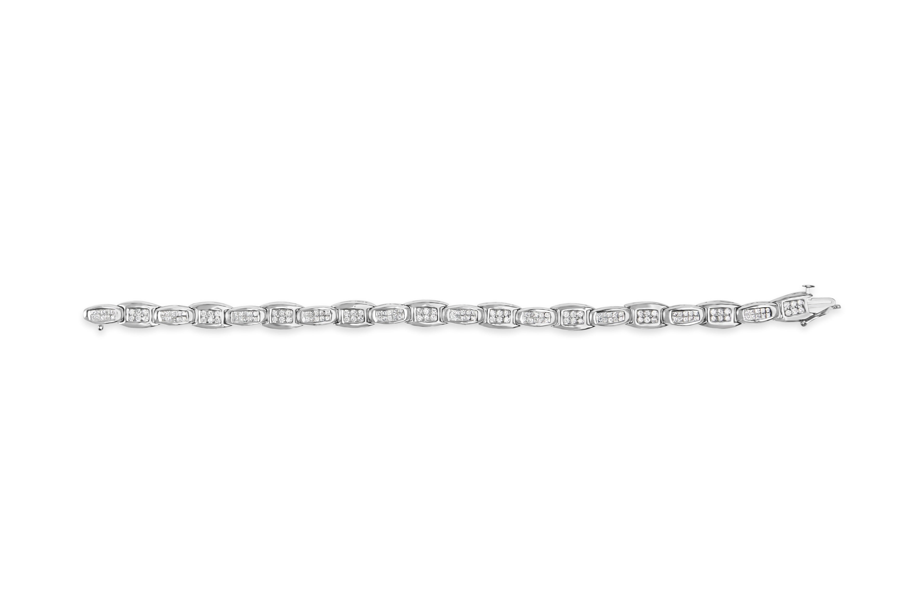 14K White Gold 2-1/2 Cttw Round-Brilliant &amp; Baguette Cut Diamond 7" Alternating Flared Links Tennis Bracelet (H-I Color, SI1-SI2 Clarity) by Bids.com