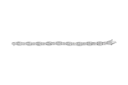 14K White Gold 2-1/2 Cttw Round-Brilliant &amp; Baguette Cut Diamond 7" Alternating Flared Links Tennis Bracelet (H-I Color, SI1-SI2 Clarity) by Bids.com