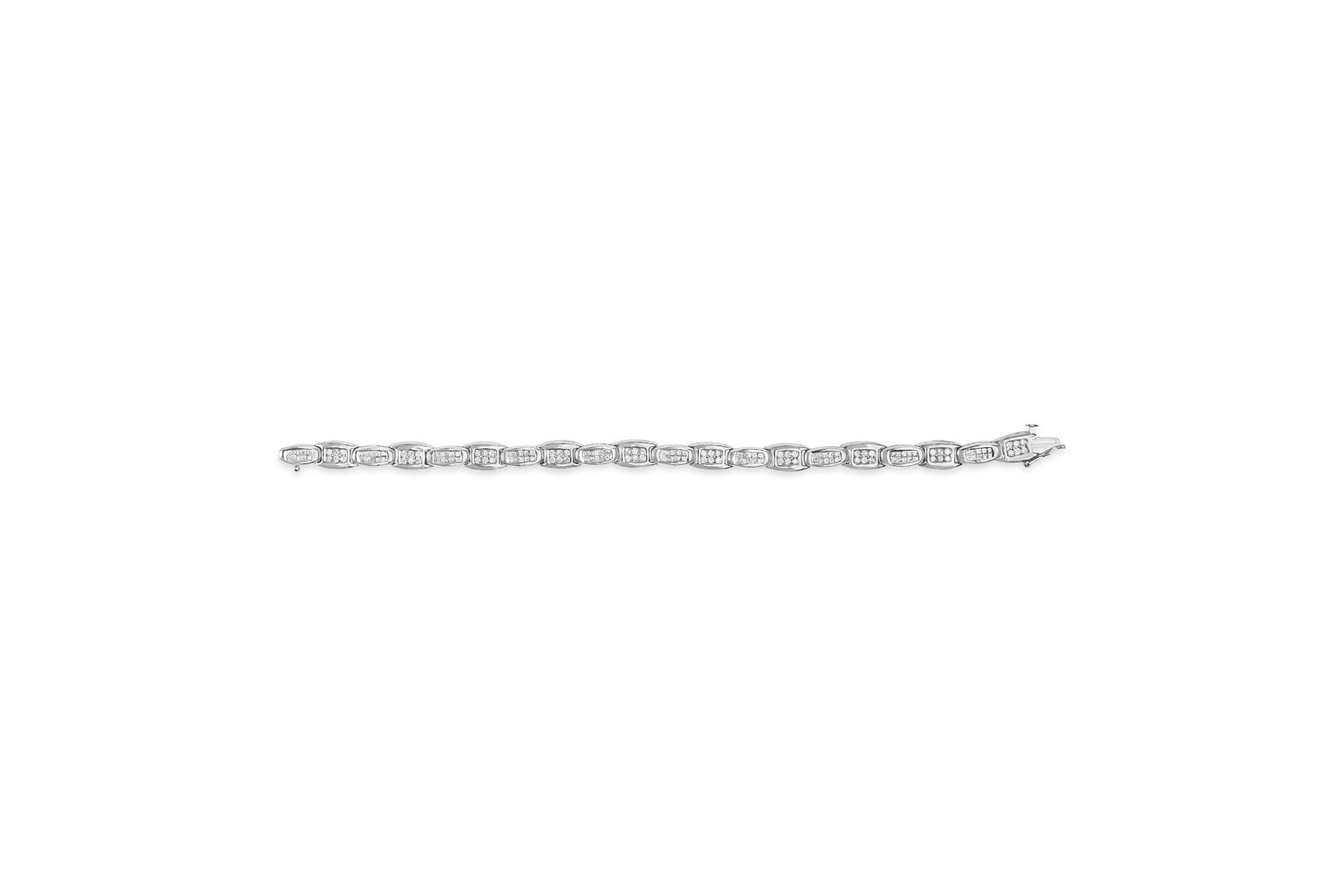 14K White Gold 2-1/2 Cttw Round-Brilliant &amp; Baguette Cut Diamond 7" Alternating Flared Links Tennis Bracelet (H-I Color, SI1-SI2 Clarity) by Bids.com