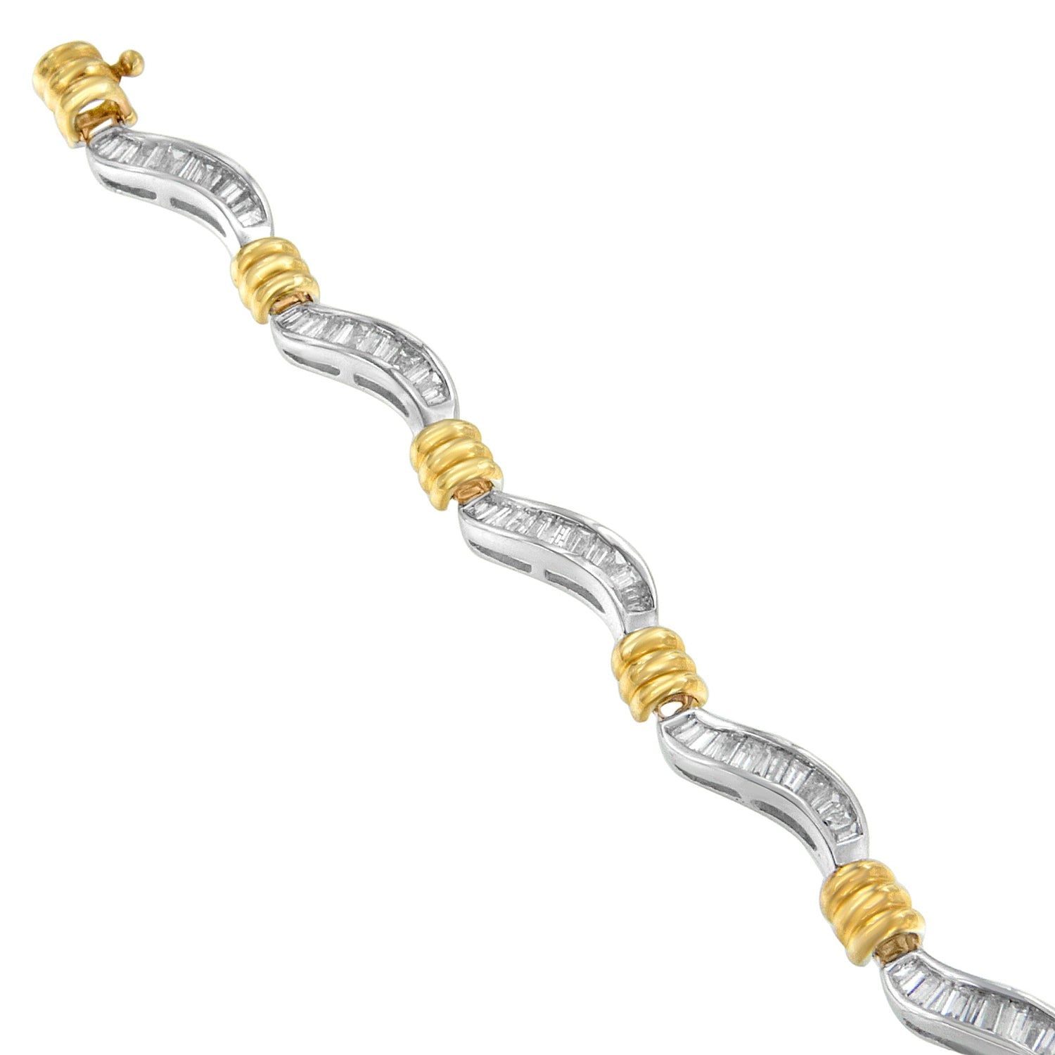 Original Classics 10K Two-Tone Gold Baguette Cut Diamond Spiral Bracelet (2.00 cttw, H-I Color, I1-I2 Clarity) by Bids.com