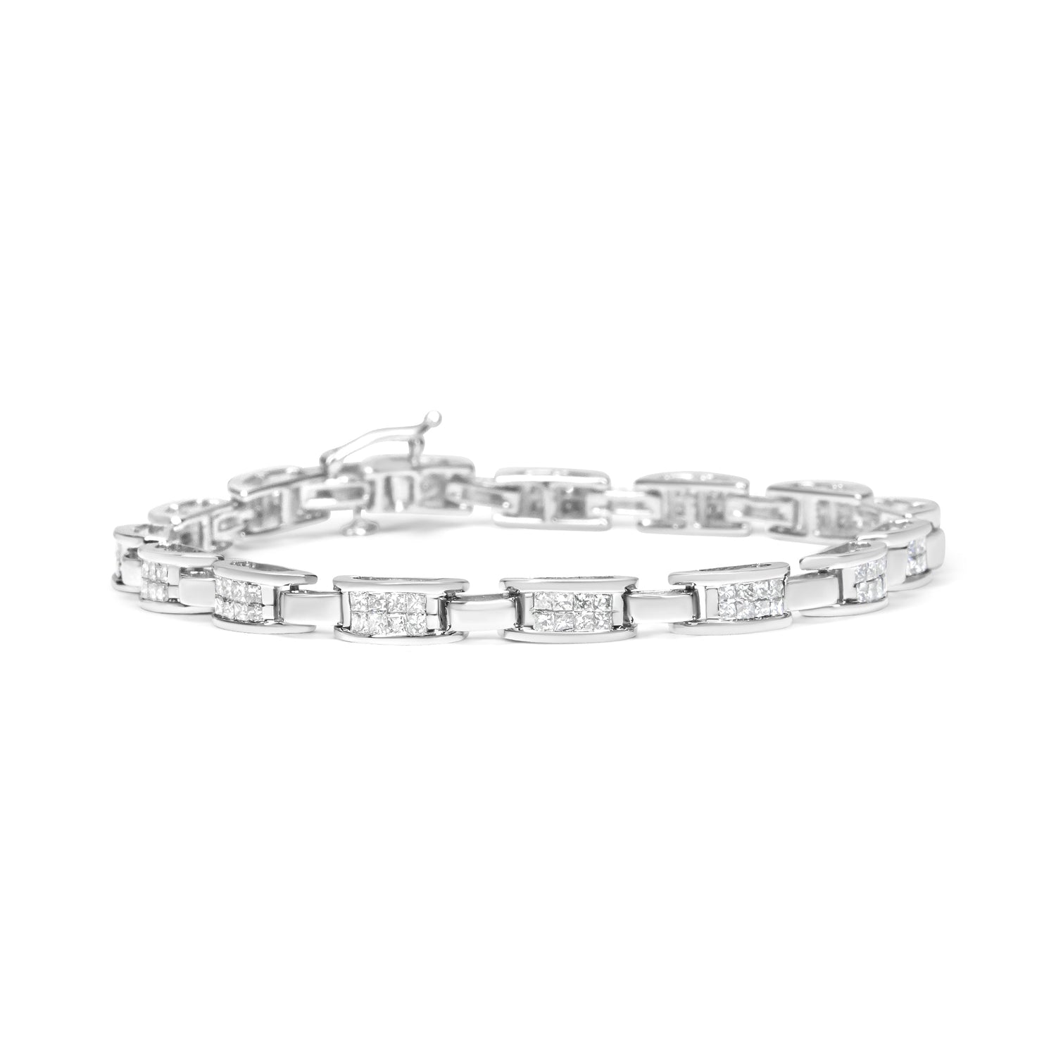 14K White Gold 2.0 Cttw Princess Cut Invisible Set Diamond Rectangular Link Bracelet (I-J Color, I1-I2 Clarity) - 7.25" by Bids.com
