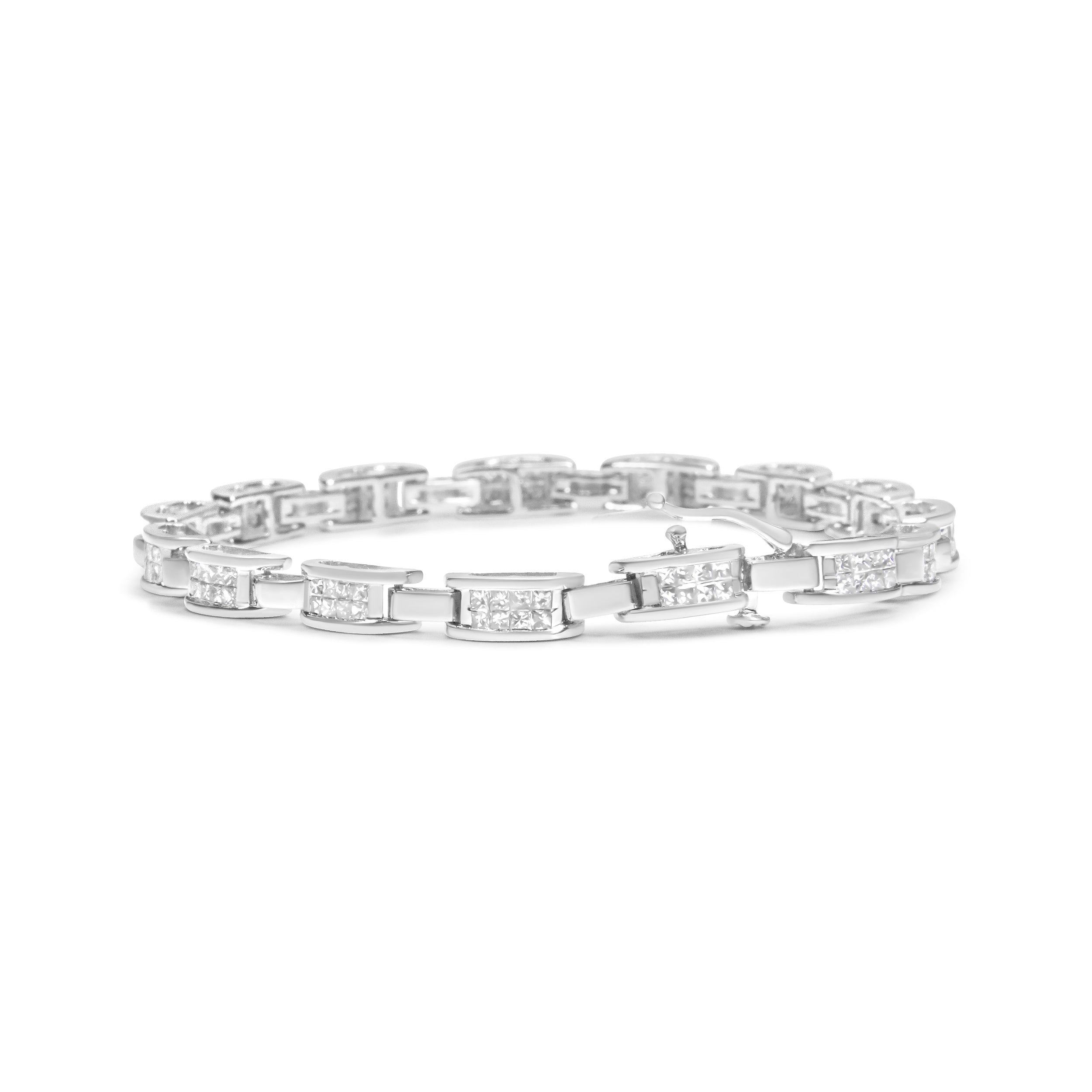 14K White Gold 2.0 Cttw Princess Cut Invisible Set Diamond Rectangular Link Bracelet (I-J Color, I1-I2 Clarity) - 7.25" by Bids.com