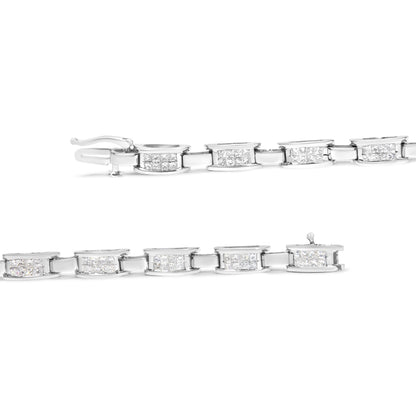14K White Gold 2.0 Cttw Princess Cut Invisible Set Diamond Rectangular Link Bracelet (I-J Color, I1-I2 Clarity) - 7.25" by Bids.com