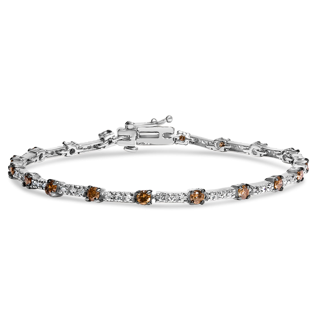 14k White Gold 2 1/4 Cttw Champagne Diamond Bar Link 7" Bracelet (Champagne Color, I1-I2 Clarity) by Bids.com