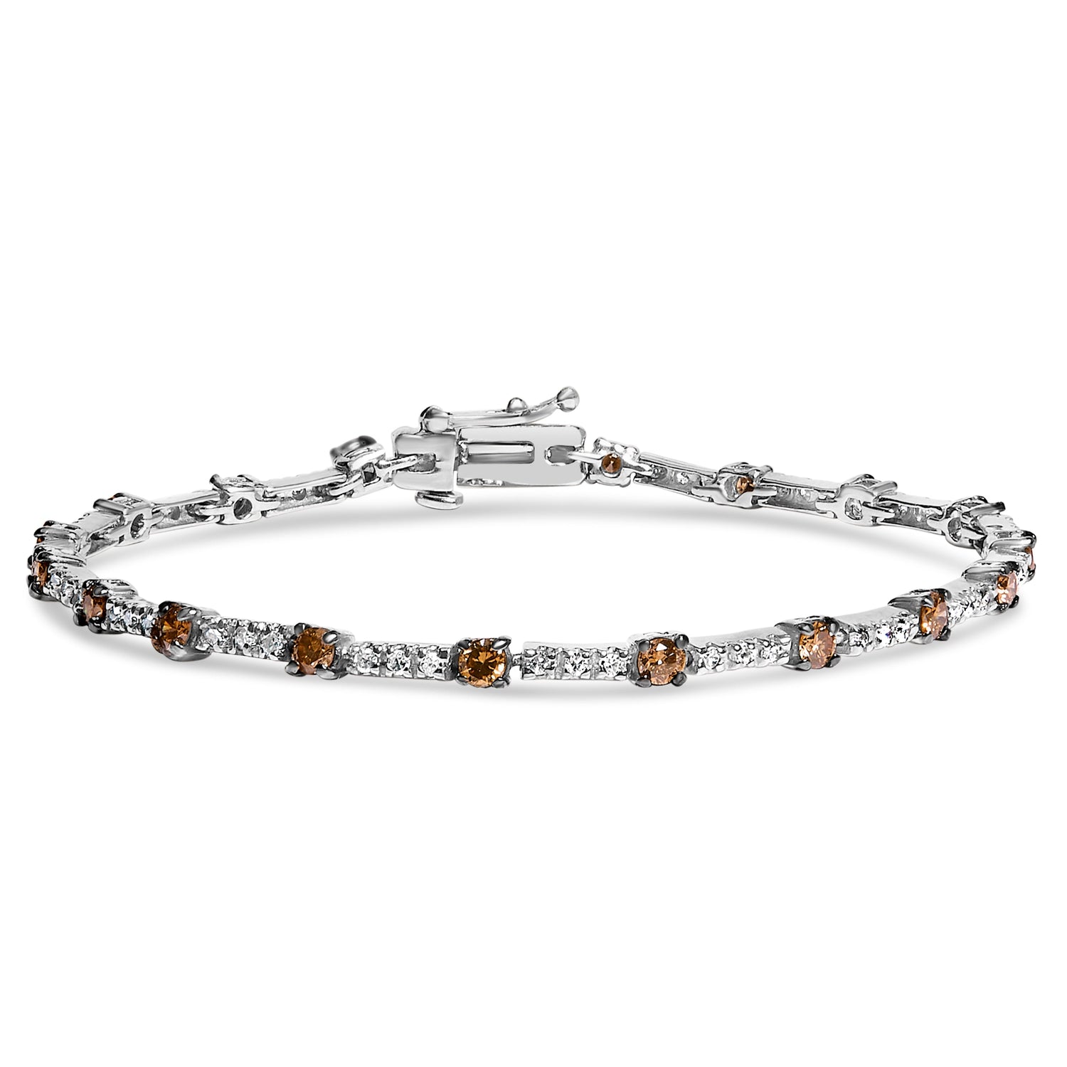 14k White Gold 2 1/4 Cttw Champagne Diamond Bar Link 7" Bracelet (Champagne Color, I1-I2 Clarity) by Bids.com