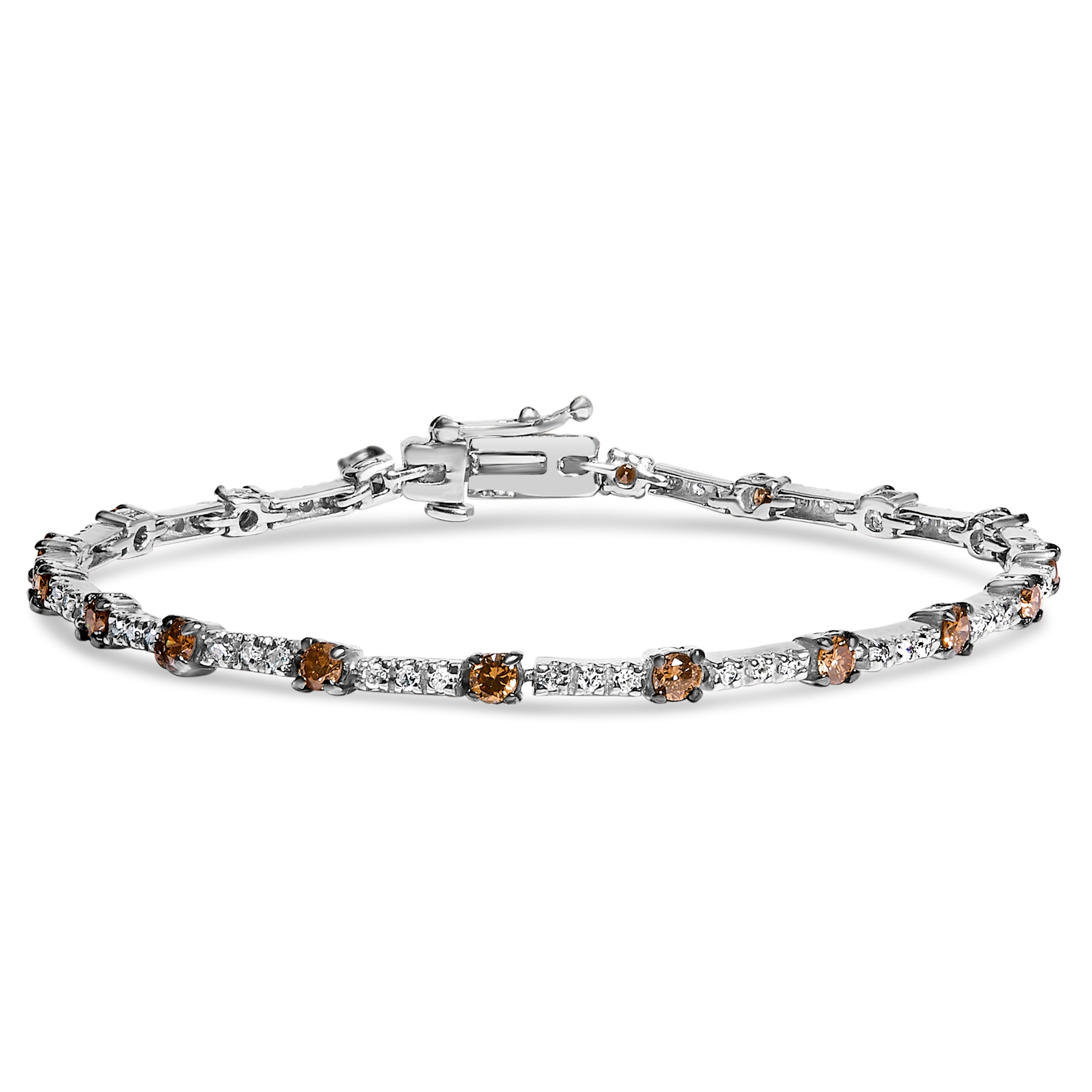 14k White Gold 2 1/4 Cttw Champagne Diamond Bar Link 7" Bracelet (Champagne Color, I1-I2 Clarity) by Bids.com