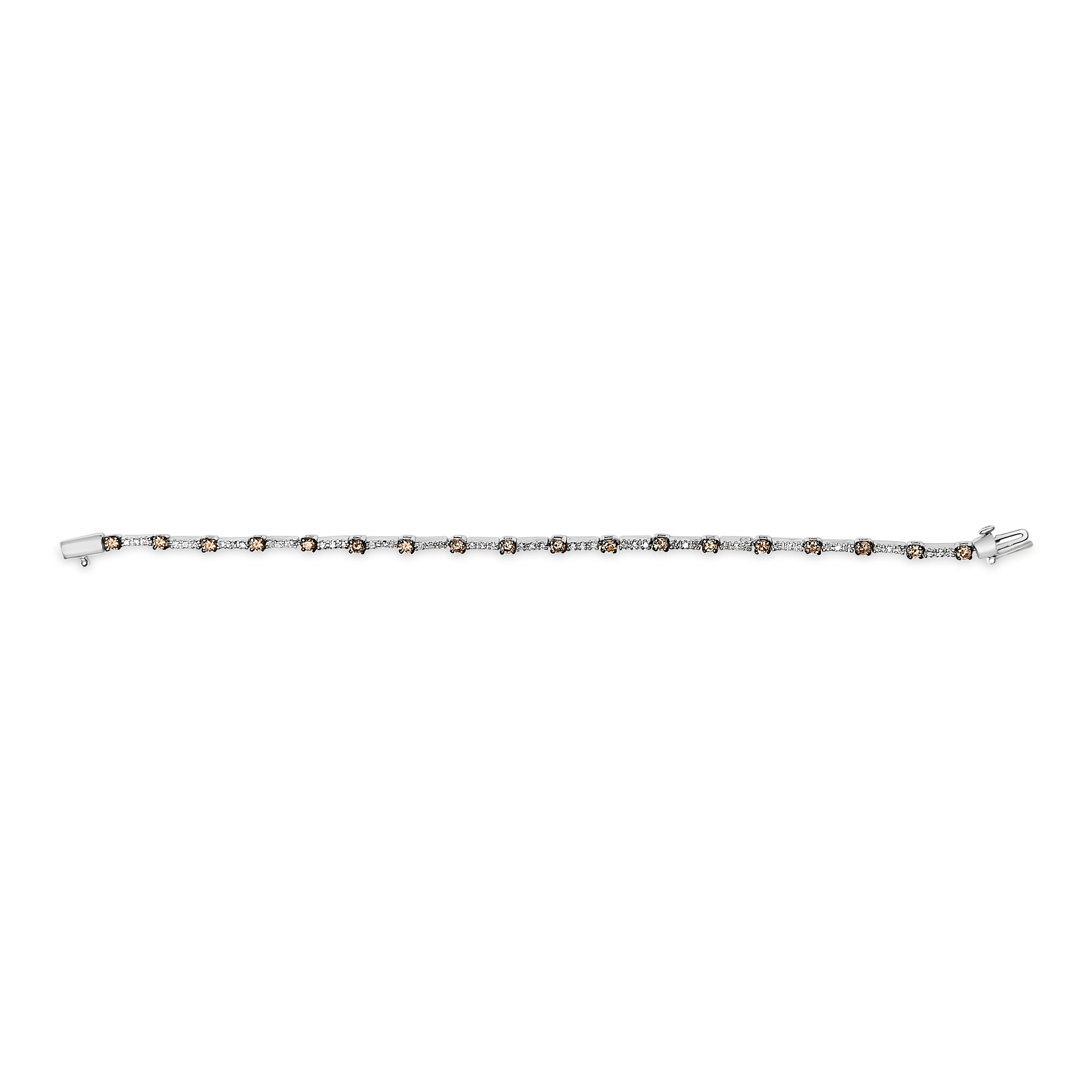 14k White Gold 2 1/4 Cttw Champagne Diamond Bar Link 7" Bracelet (Champagne Color, I1-I2 Clarity) by Bids.com