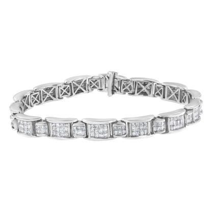 14K White Gold 5.0 Cttw Princess-Cut Diamond Rectangular Alternating Station 7" Tennis Bracelet (G-H Color, SI1-SI2 Clarity) by Bids.com
