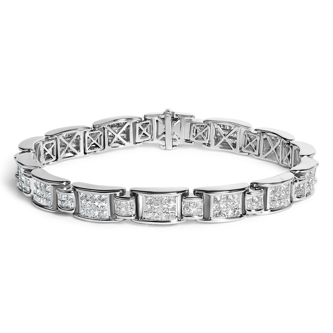 18K White Gold 5.0 Carat Princess Diamond Buckle Link Bracelet  DestGlow