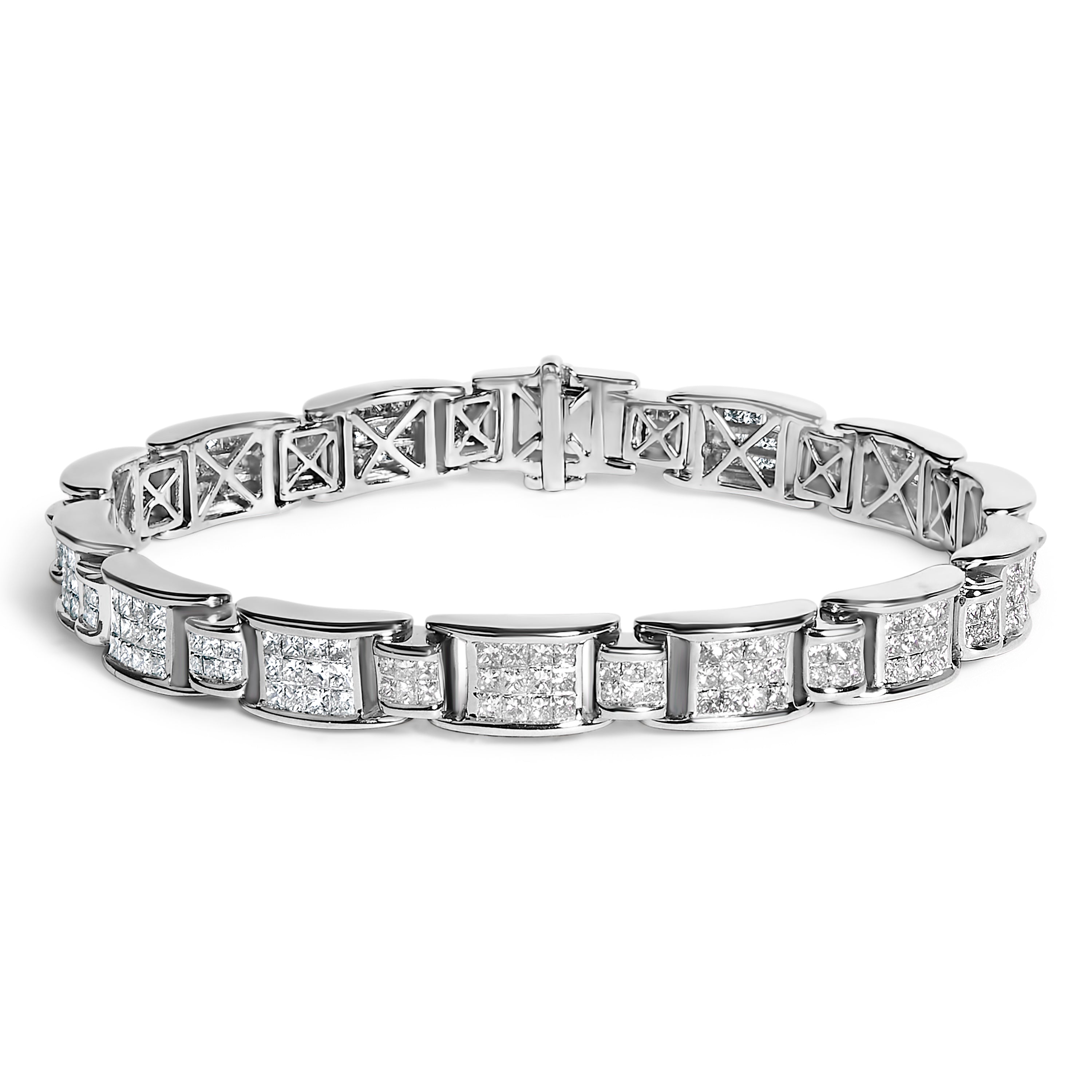 18K White Gold 5.0 Carat Princess Diamond Buckle Link Bracelet  DestGlow