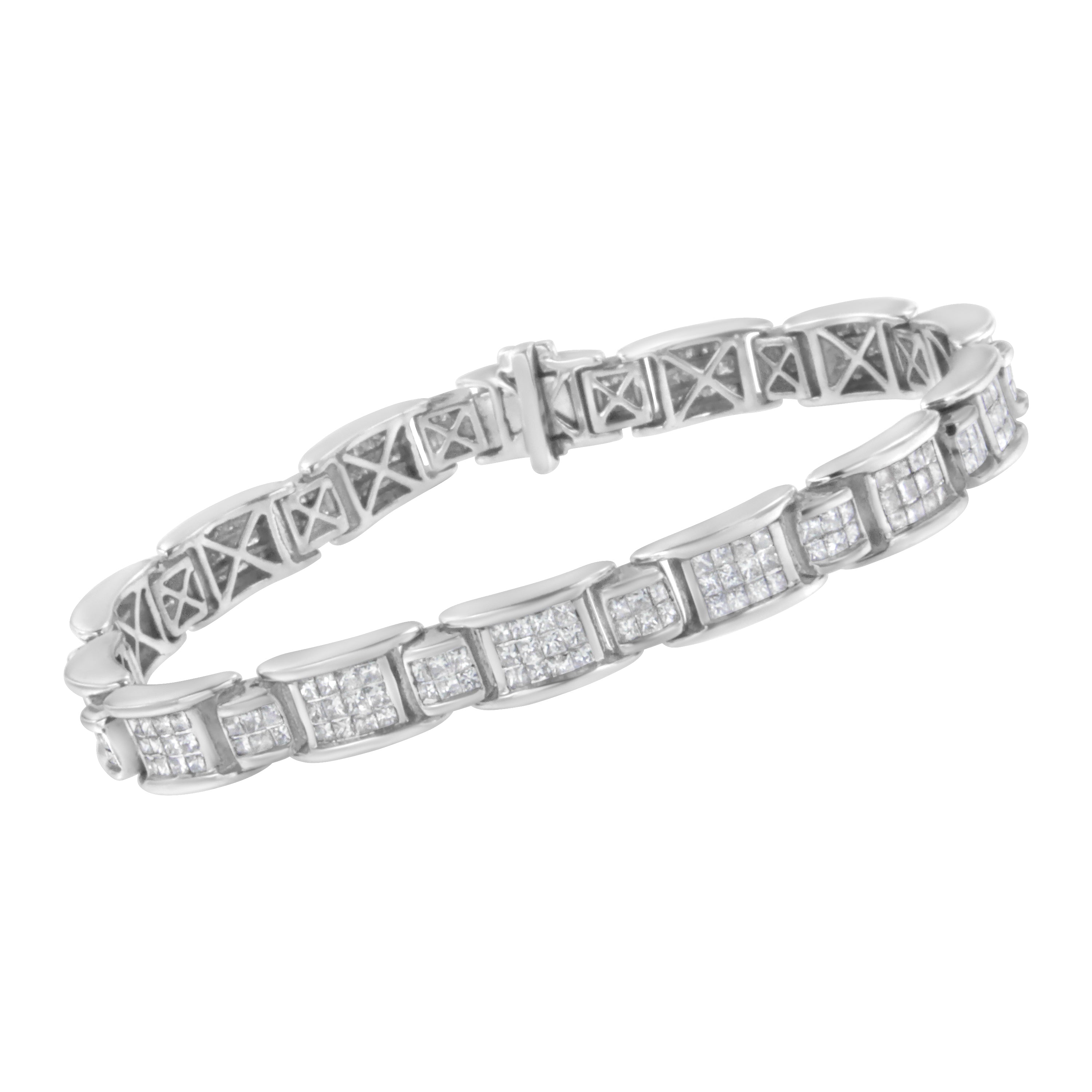 14K White Gold 5.0 Cttw Princess-Cut Diamond Rectangular Alternating Station 7" Tennis Bracelet (G-H Color, SI1-SI2 Clarity) by Bids.com