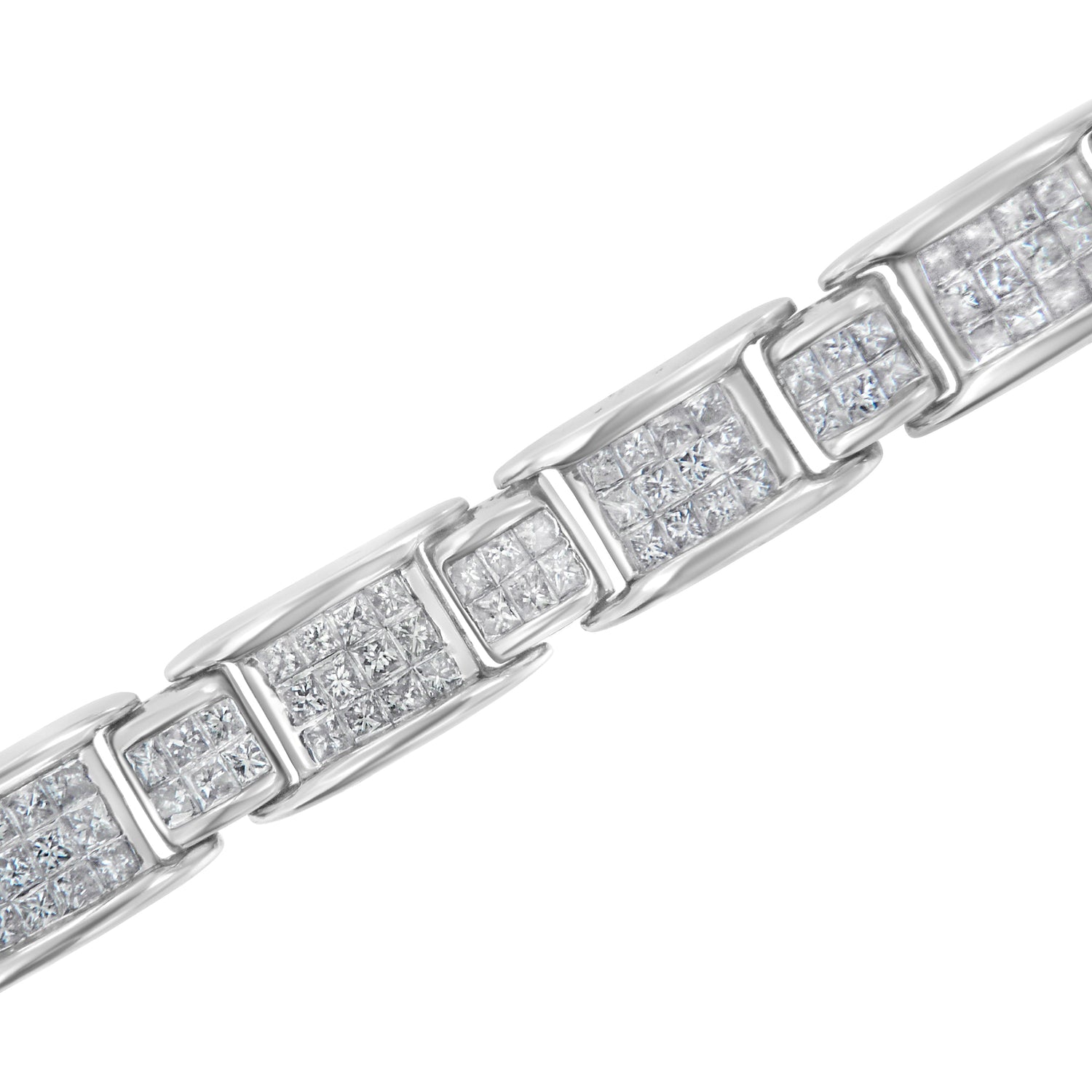 18K White Gold 5.0 Carat Princess Diamond Buckle Link Bracelet  DestGlow