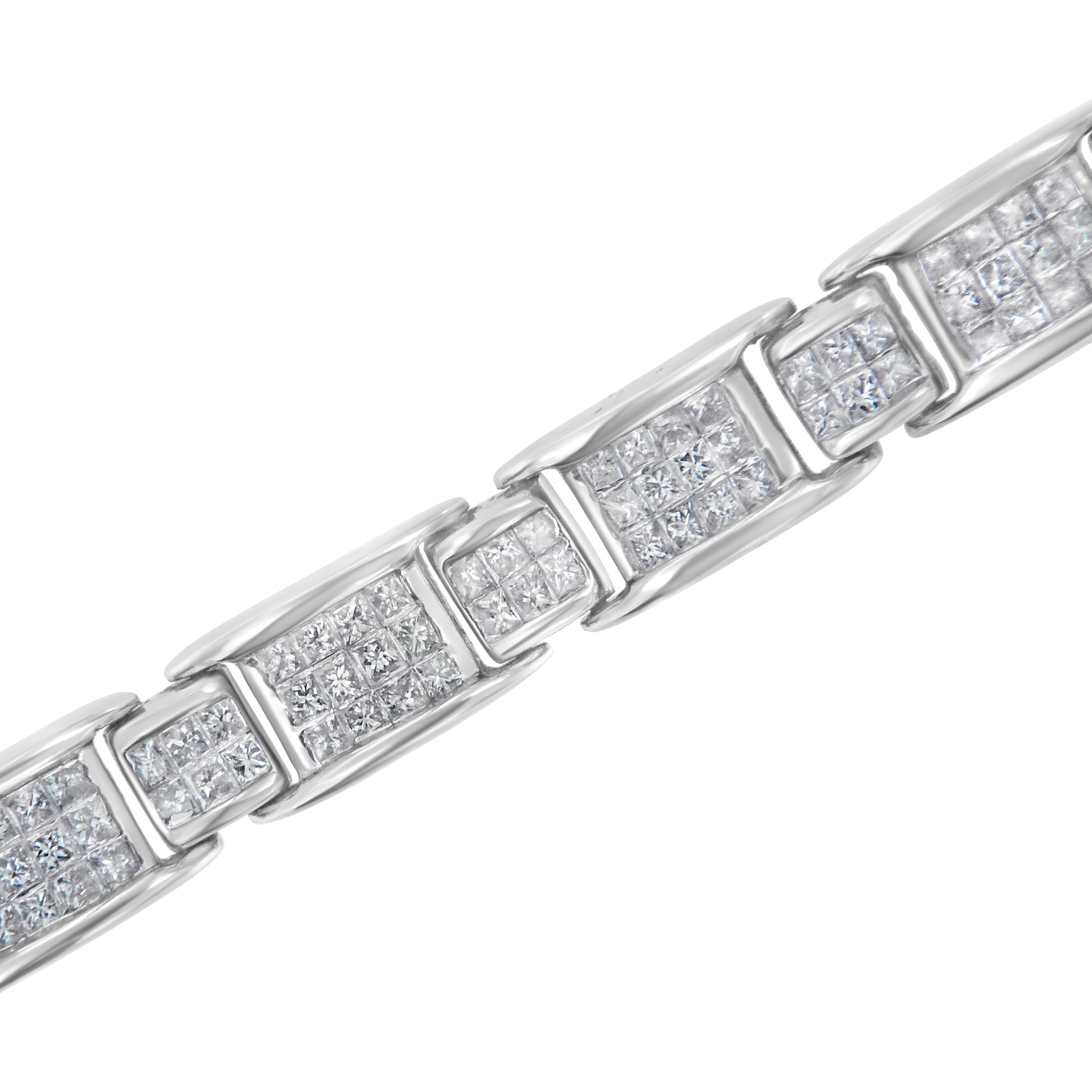 18K White Gold 5.0 Carat Princess Diamond Buckle Link Bracelet  DestGlow