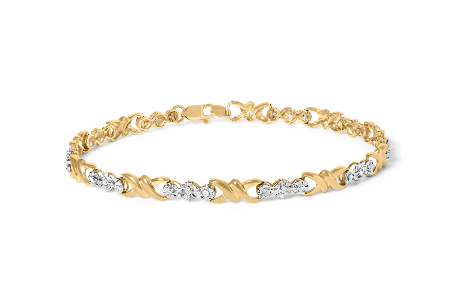 10k Yellow Gold 1/3 Cttw Diamond 3 Stone and X-Link Bracelet (I-J Color, I1-I2 Clarity) - 7.50" Inches by Bids.com