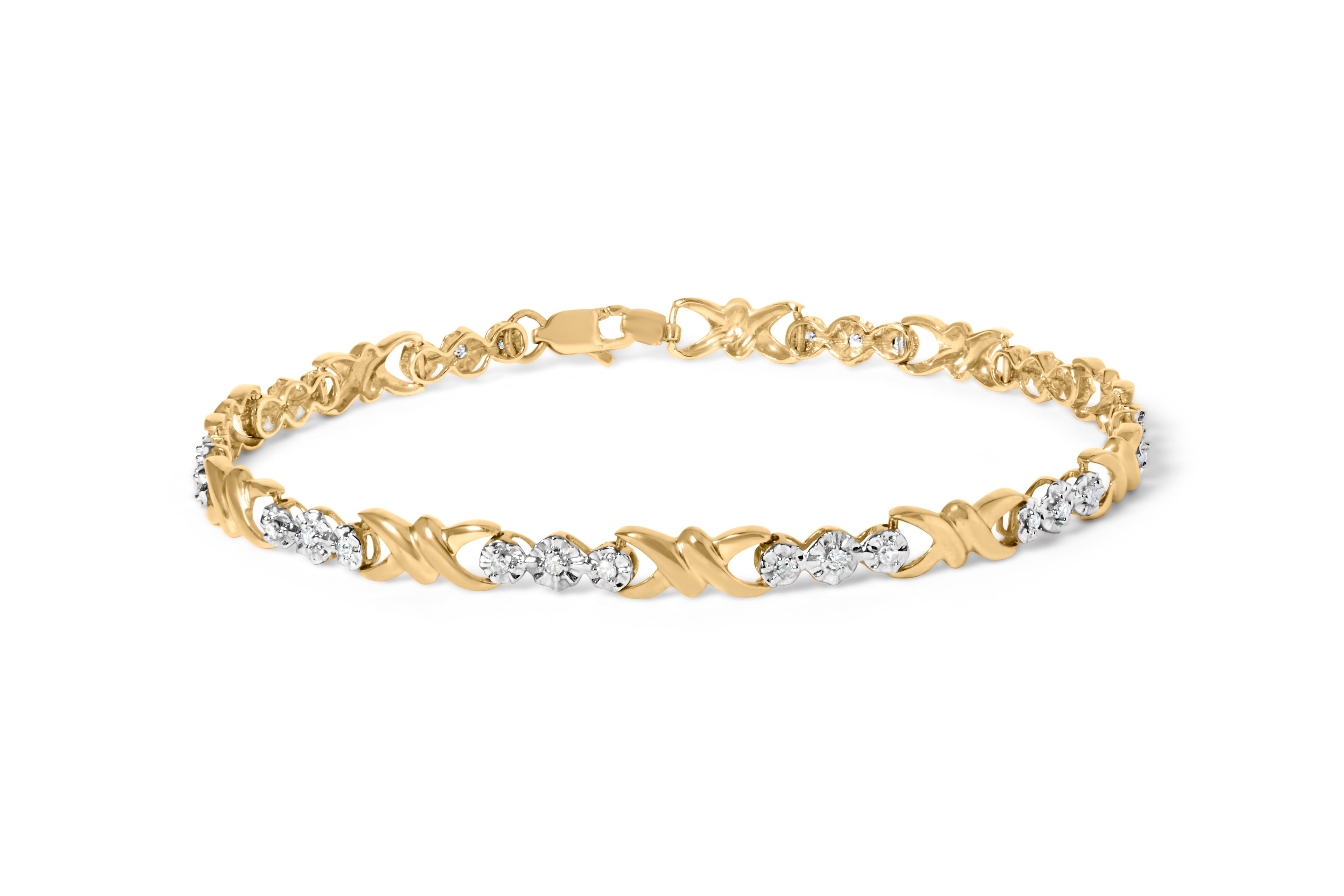 10k Yellow Gold 1/3 Cttw Diamond 3 Stone and X-Link Bracelet (I-J Color, I1-I2 Clarity) - 7.50" Inches by Bids.com