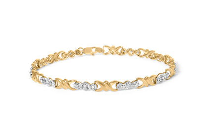 10k Yellow Gold 1/3 Cttw Diamond 3 Stone and X-Link Bracelet (I-J Color, I1-I2 Clarity) - 7.50" Inches by Bids.com