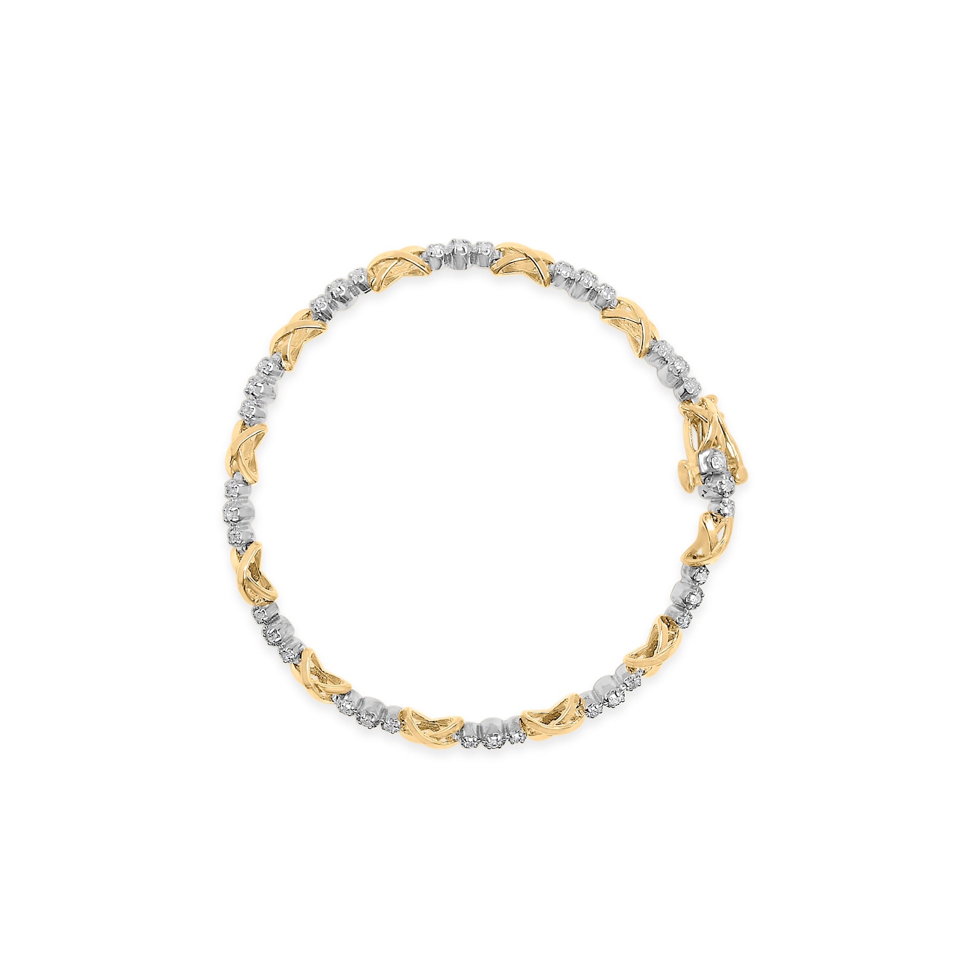 10K Two-Tone Gold 1/2 Cttw Diamond Alternating 3 Stone and X-Link 7" Bracelet (I-J Color, I2-I3 Clarity) by Bids.com