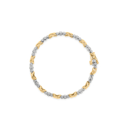 10K Two-Tone Gold 1/2 Cttw Diamond Alternating 3 Stone and X-Link 7" Bracelet (I-J Color, I2-I3 Clarity) by Bids.com