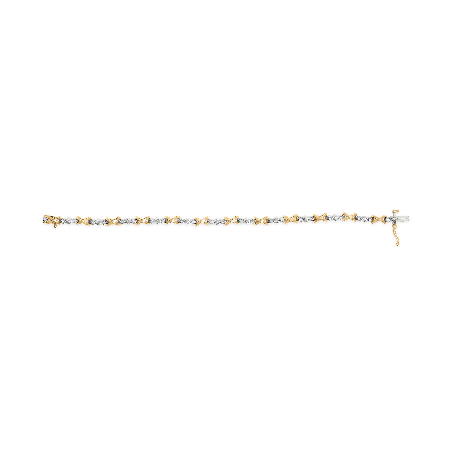 10K Two-Tone Gold 1/2 Cttw Diamond Alternating 3 Stone and X-Link 7" Bracelet (I-J Color, I2-I3 Clarity) by Bids.com