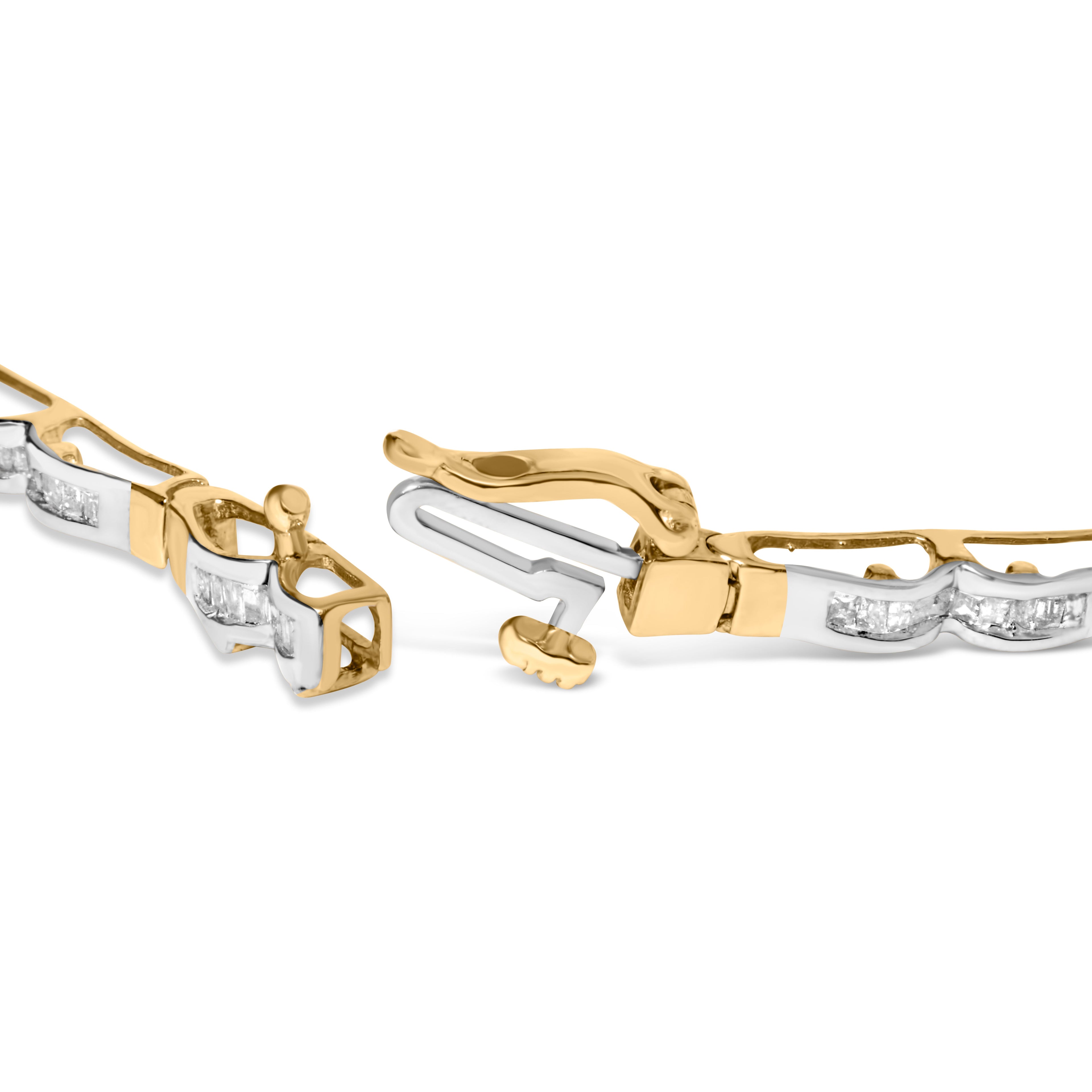 10k Yellow Gold 1.00 Cttw Baguette-Cut Channel Diamond Link Bracelet by Bids.com
