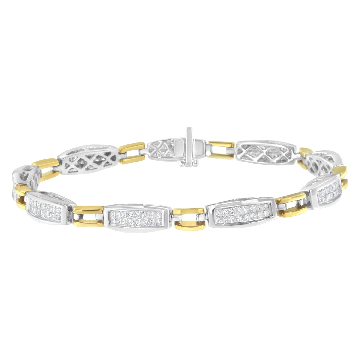 14K Yellow and White Gold 2.0 Cttw Princess Cut Diamond Tapered and Equal Sign Link Bracelet (G-H Color, SI1-SI2 Clarity) - 7" by Bids.com