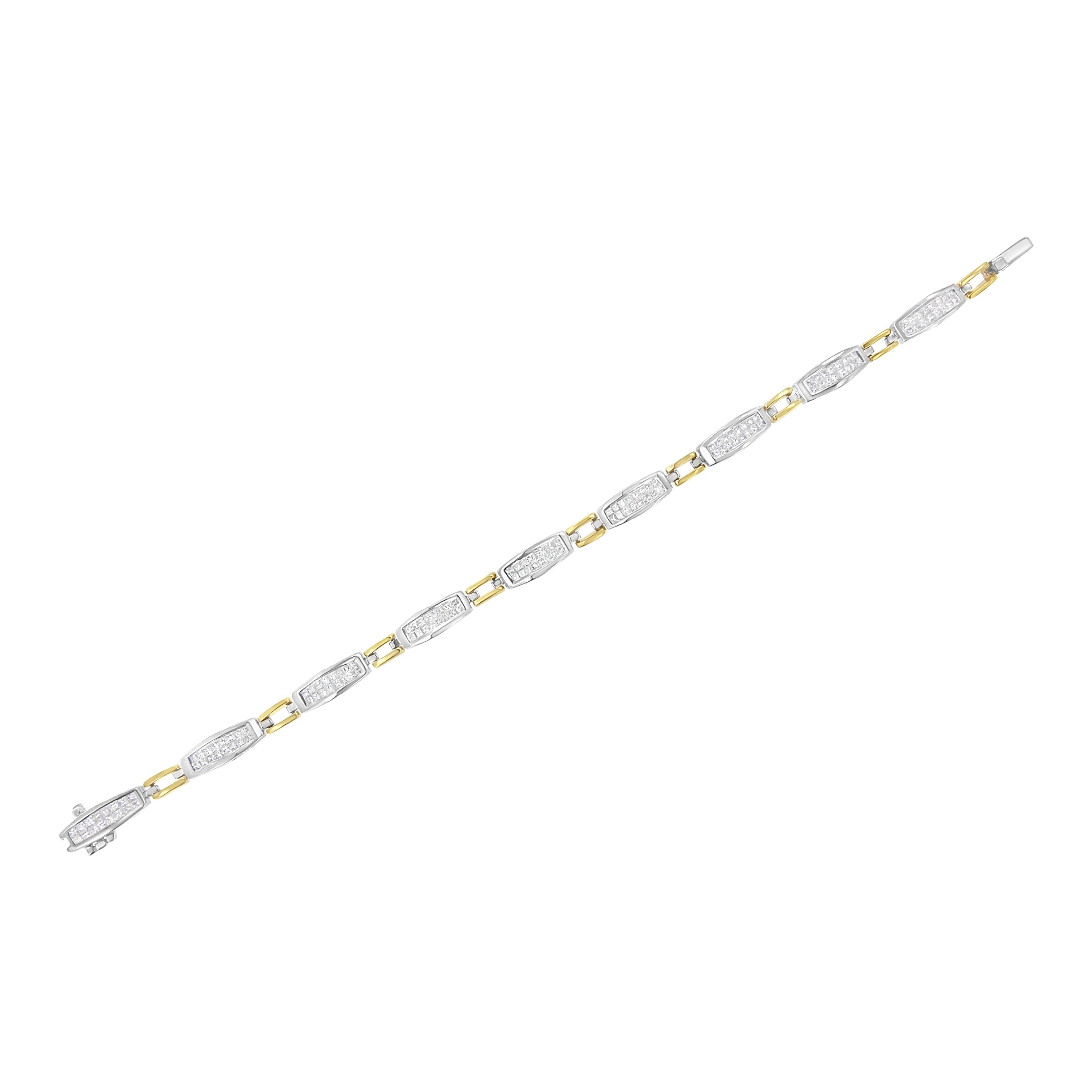 14K Yellow and White Gold 2.0 Cttw Princess Cut Diamond Tapered and Equal Sign Link Bracelet (G-H Color, SI1-SI2 Clarity) - 7" by Bids.com