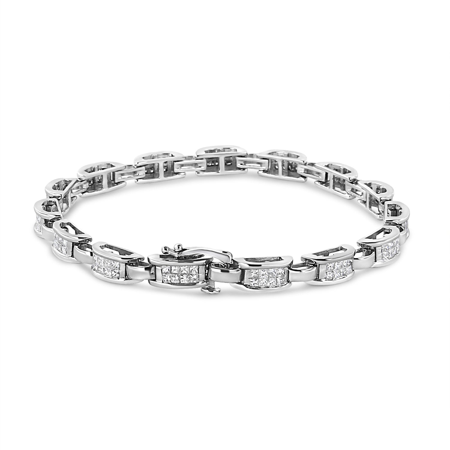 14K White Gold 2.00 Cttw Invisble-Set Princess Diamond Link Bracelet (I1-I2 Clarity, I-J Color) - 7.25" by Bids.com