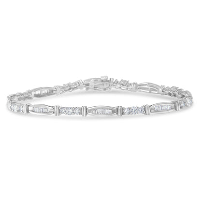 10K White Gold Geometric Pattern Diamond Tennis Bracelet (3 cttw, H-I Color, SI2-I1 Clarity) by Bids.com