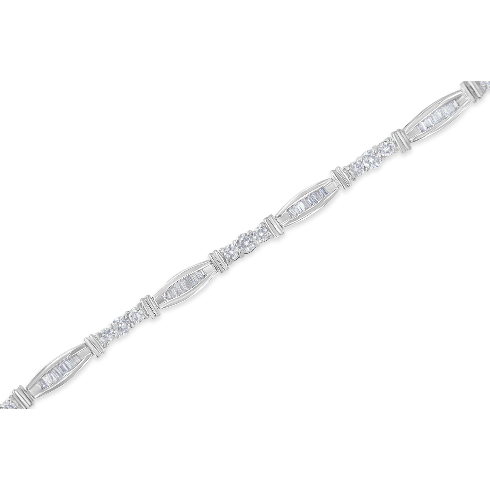 10K White Gold Geometric Pattern Diamond Tennis Bracelet (3 cttw, H-I Color, SI2-I1 Clarity) by Bids.com