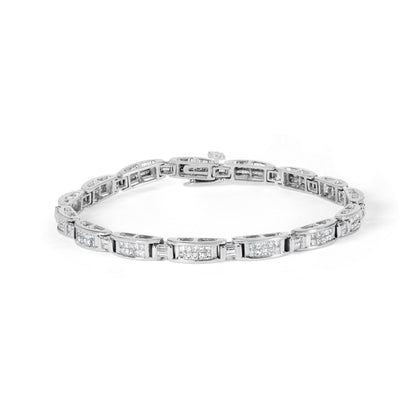 14K White Gold 2.0 Cttw Baguette and Princess-Cut Diamond Tennis Bracelet (H-I Color, SI1-SI2 Clarity) - 7" by Bids.com