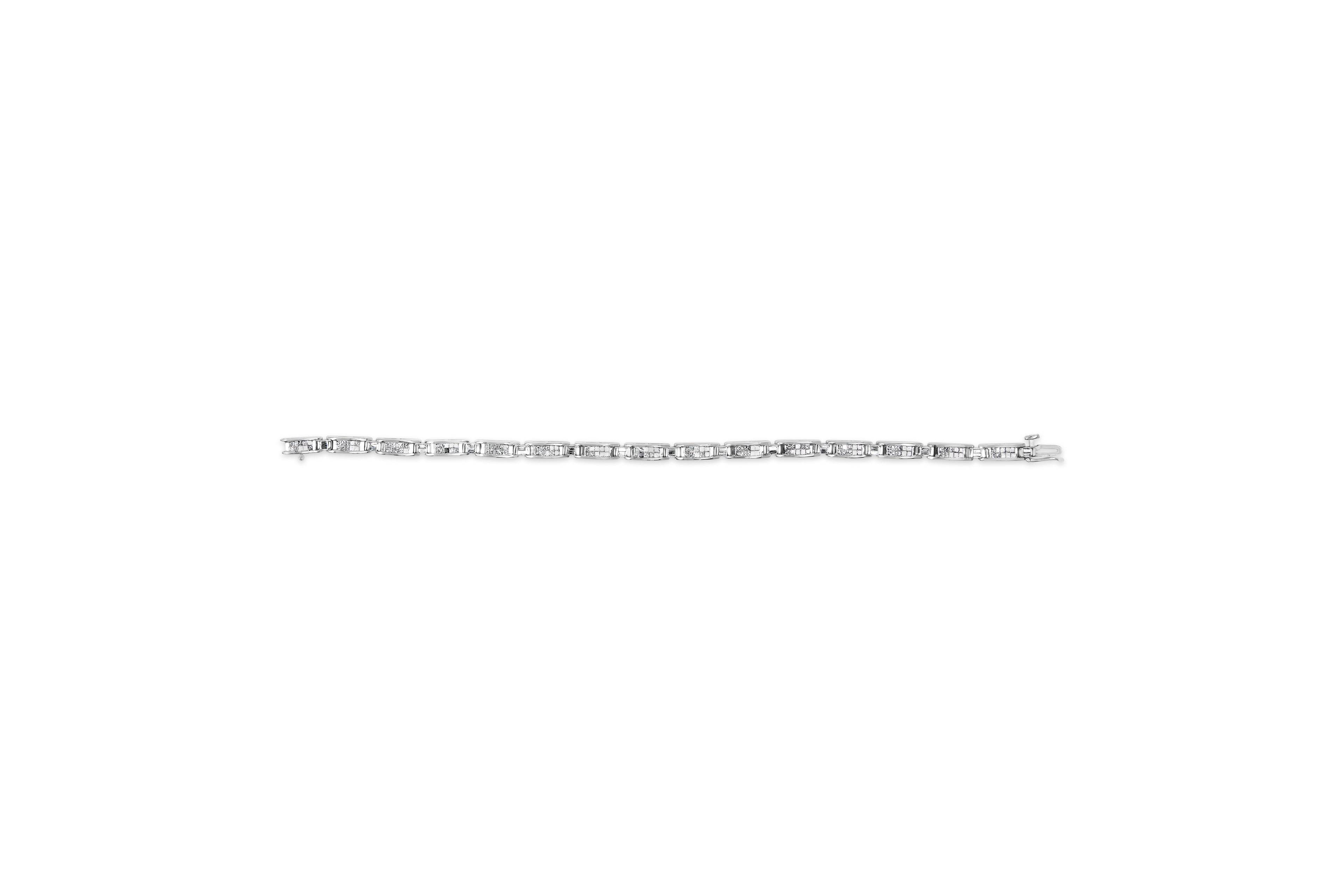 14K White Gold 2.0 Cttw Baguette and Princess-Cut Diamond Tennis Bracelet (H-I Color, SI1-SI2 Clarity) - 7" by Bids.com