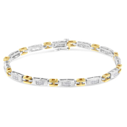 10K Two-Tone Gold Princess Cut Diamond Geo Link Bracelet (1.00 cttw, H-I Color, SI1-SI2 Clarity) by Bids.com
