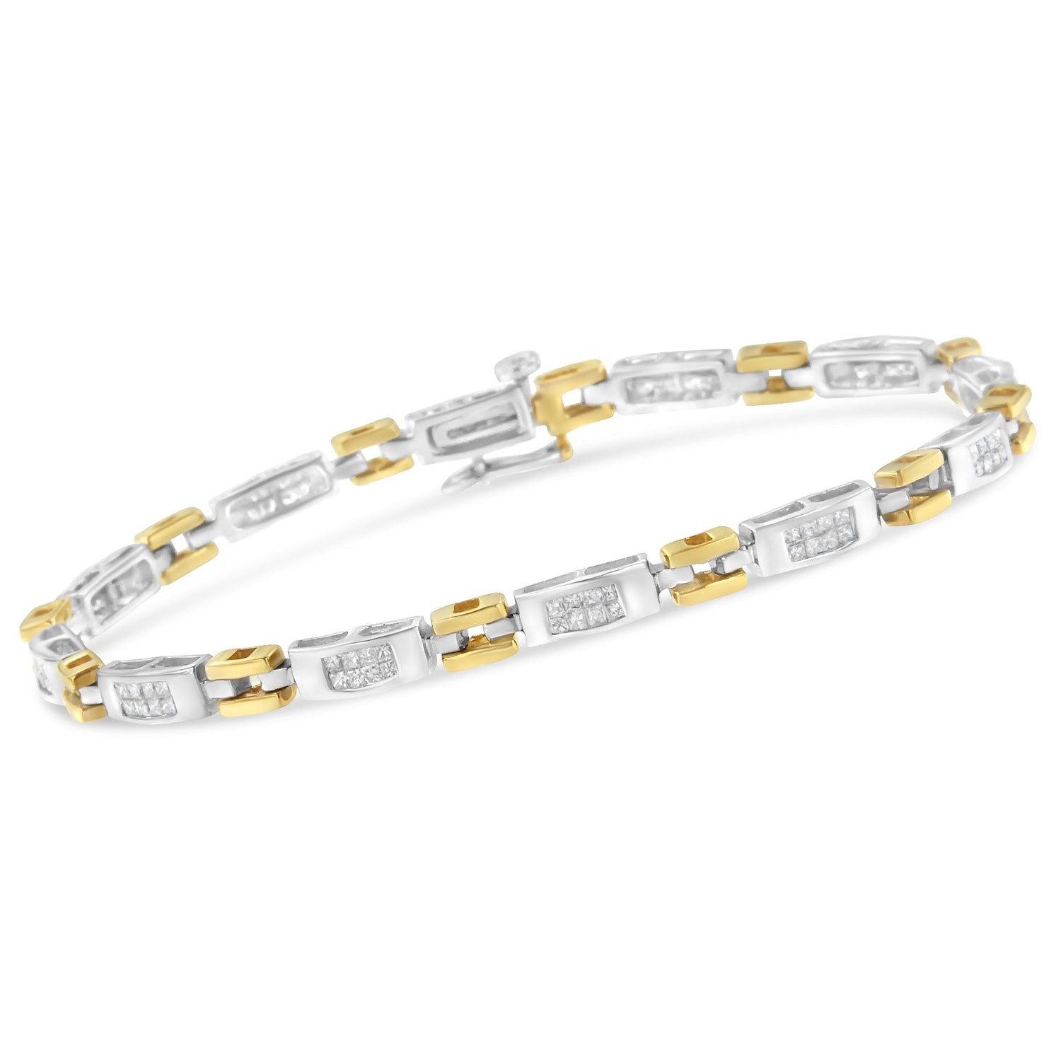 10K Two-Tone Gold Princess Cut Diamond Geo Link Bracelet (1.00 cttw, H-I Color, SI1-SI2 Clarity) by Bids.com