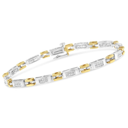 10K Two-Tone Gold Princess Cut Diamond Geo Link Bracelet (1.00 cttw, H-I Color, SI1-SI2 Clarity) by Bids.com