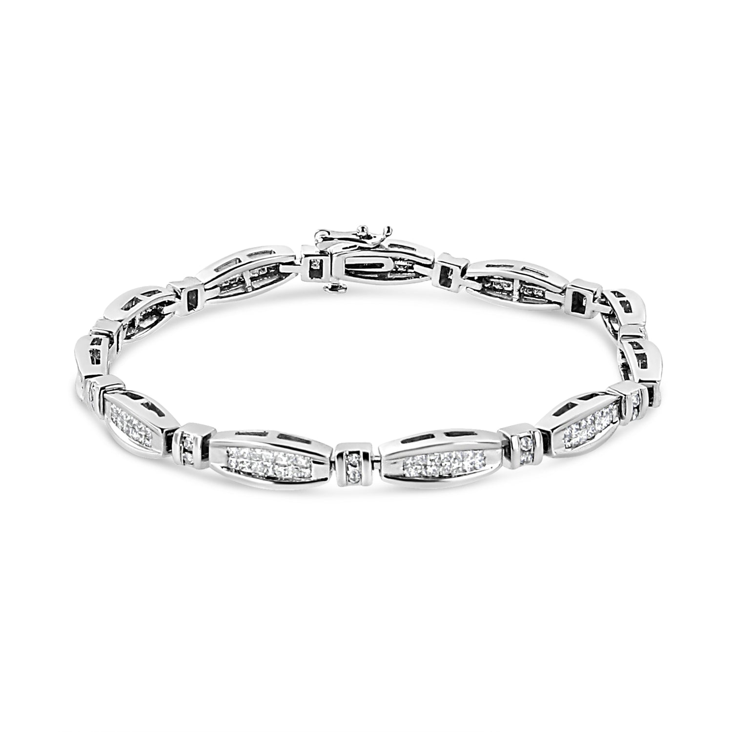 14K White Gold 2.0 Cttw Princess and Round Diamond Bar and Link Bracelet (I-J Color, I1-I2 Clarity) - 7.25" Inches by Bids.com