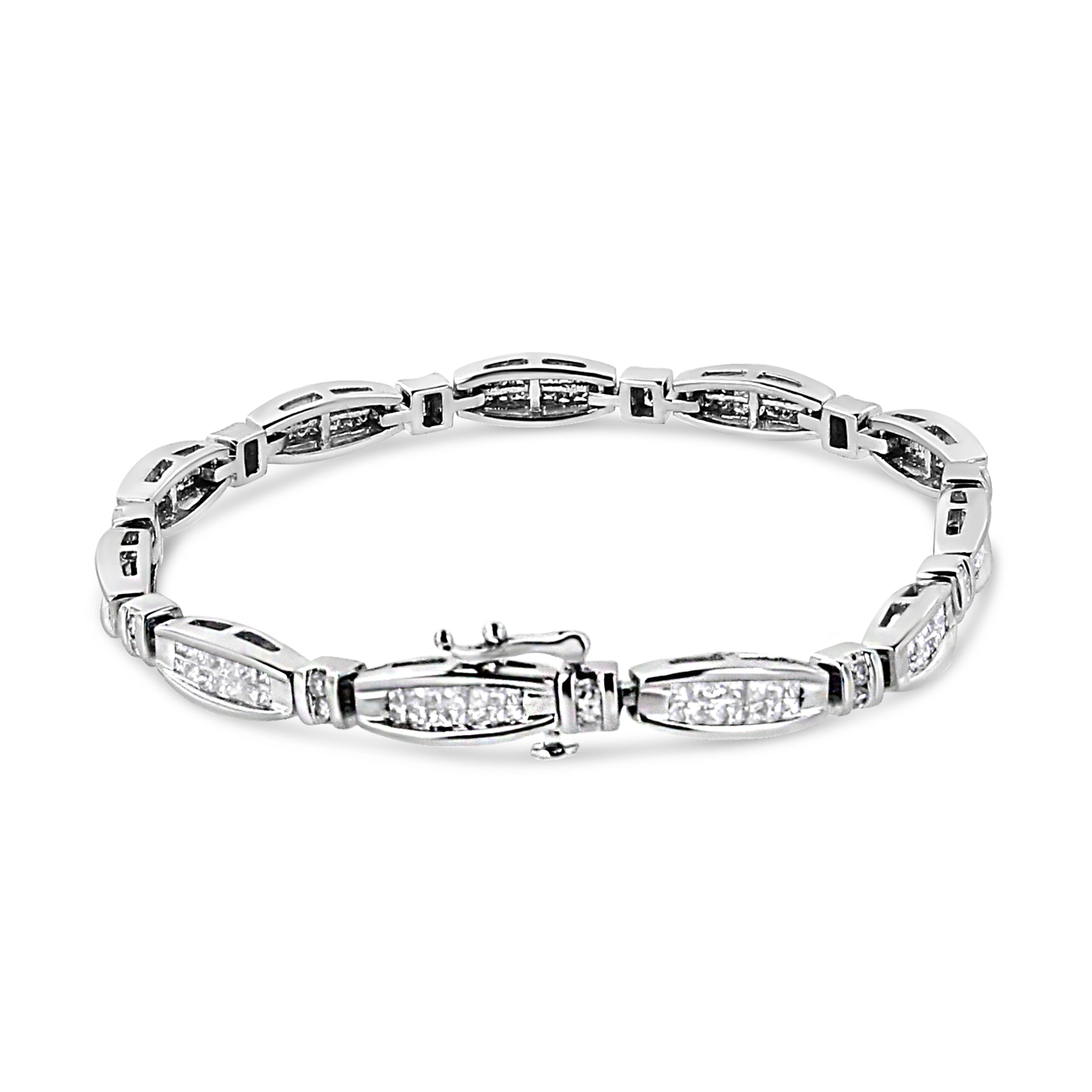 14K White Gold 2.0 Cttw Princess and Round Diamond Bar and Link Bracelet (I-J Color, I1-I2 Clarity) - 7.25" Inches by Bids.com