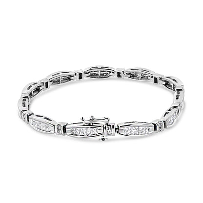 14K White Gold 2.0 Cttw Princess and Round Diamond Bar and Link Bracelet (I-J Color, I1-I2 Clarity) - 7.25" Inches by Bids.com