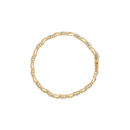 10k Yellow Gold 2.00 Cttw Diamond Cluster and Alternating "X" Link Bracelet (I-J Color, I3 Clarity) - 7" by Bids.com