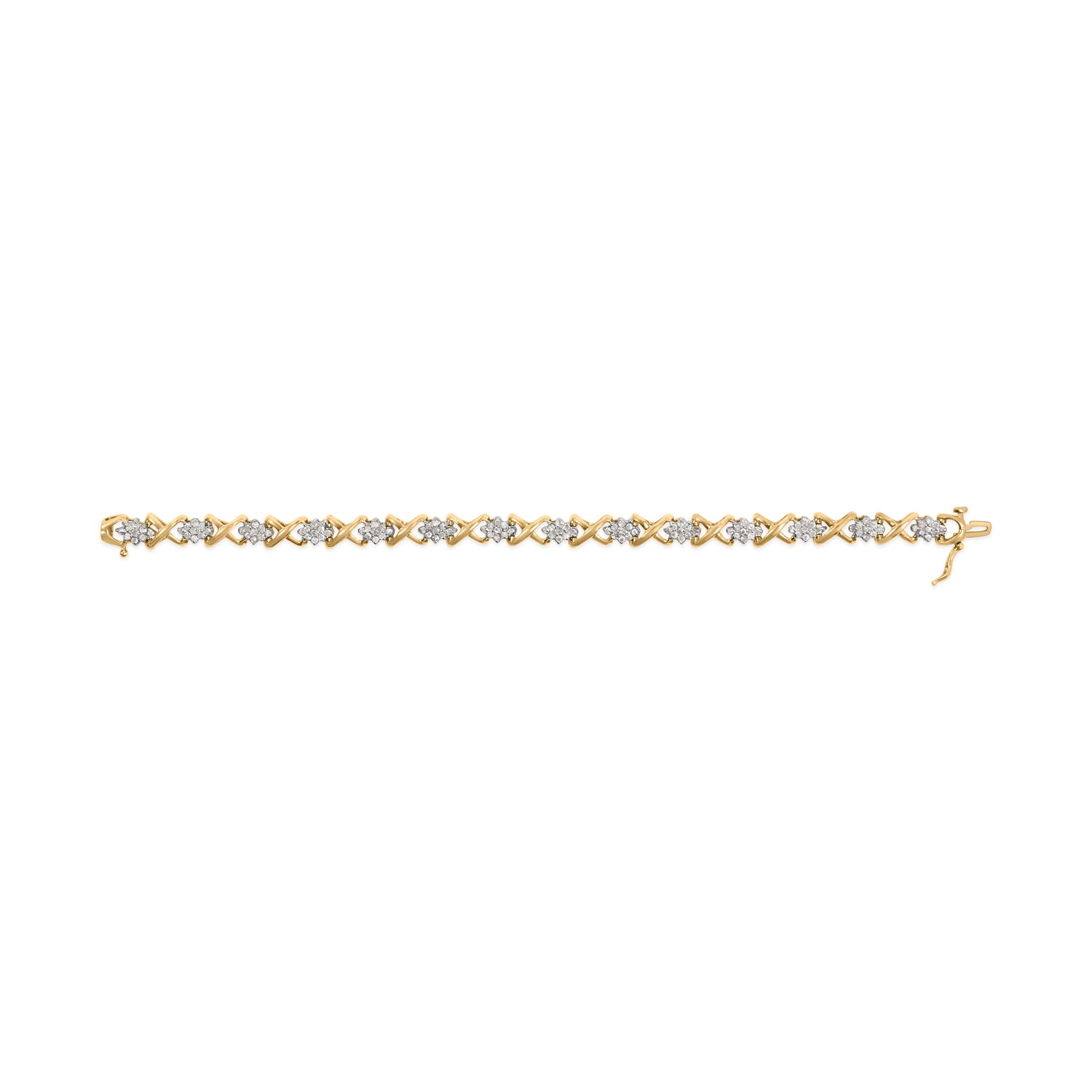 10k Yellow Gold 2.00 Cttw Diamond Cluster and Alternating "X" Link Bracelet (I-J Color, I3 Clarity) - 7" by Bids.com