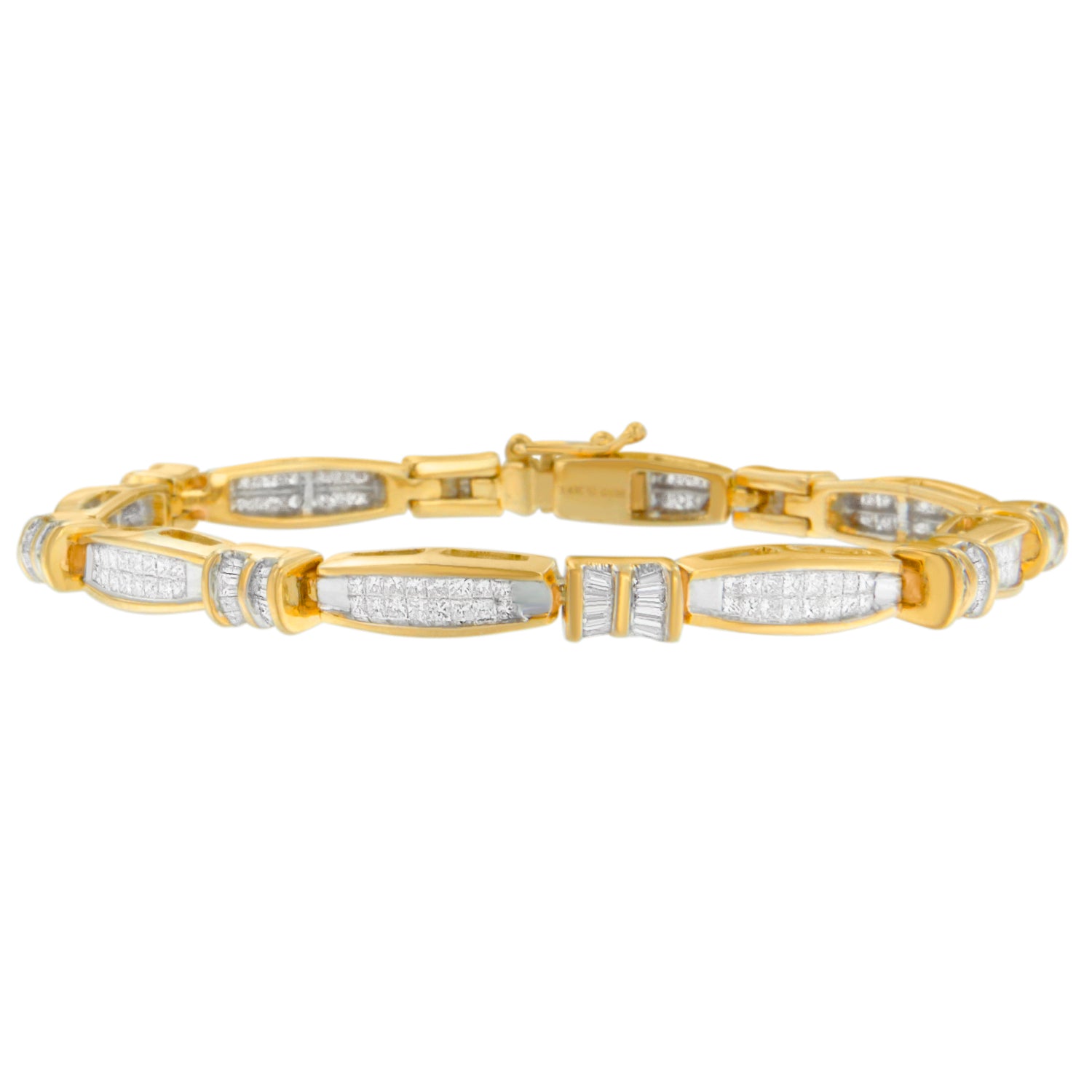 14K Yellow Gold Princess and Baguette Cut Diamond Beaded Bracelet (3.00 cttw, H-I Color, SI1-SI2 Clarity) by Bids.com
