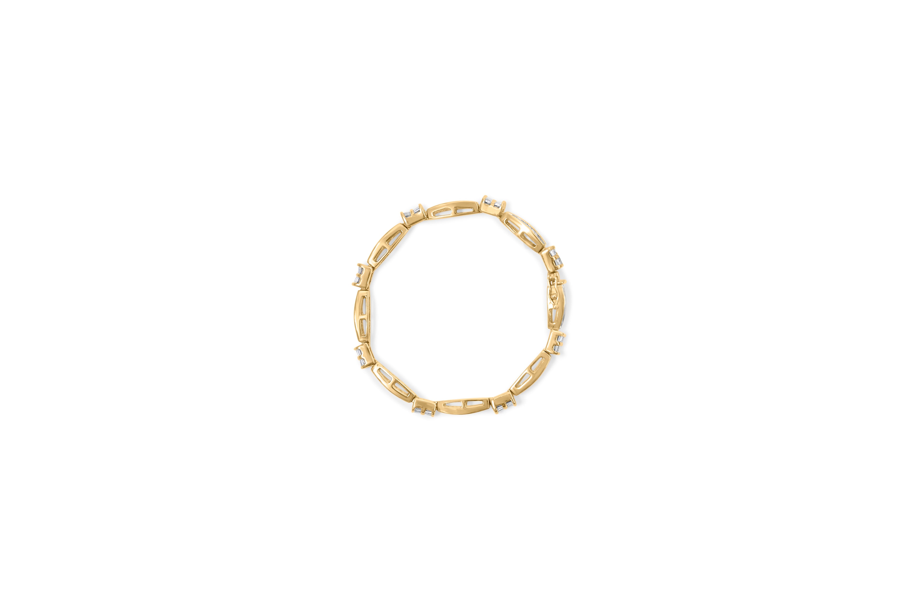 14K Yellow Gold Princess and Baguette Cut Diamond Beaded Bracelet (3.00 cttw, H-I Color, SI1-SI2 Clarity) by Bids.com